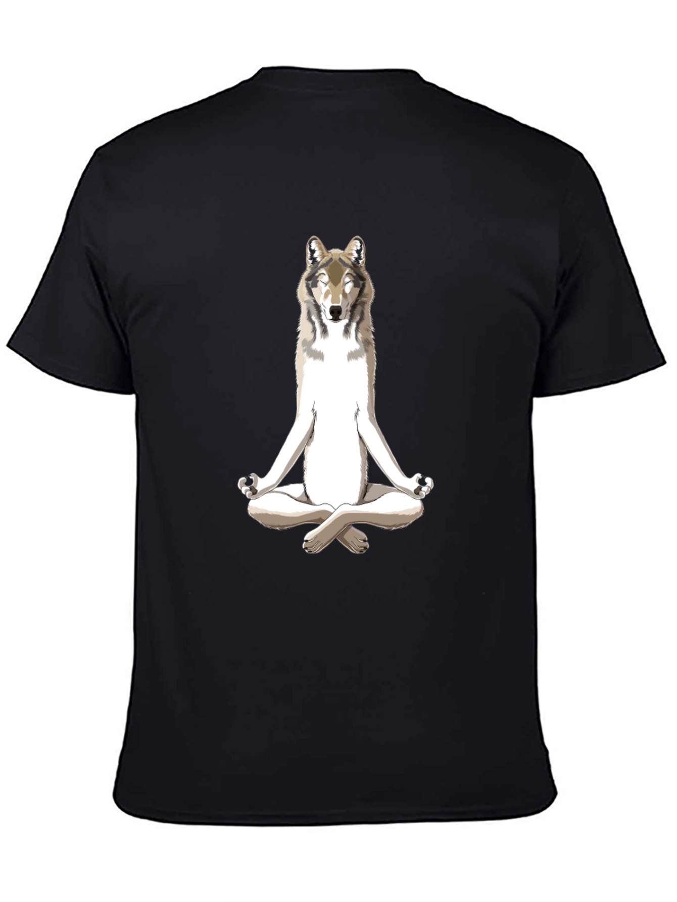 Black Zen Wolf Graphic Tee - Black Cotton Blend Shirt view 4