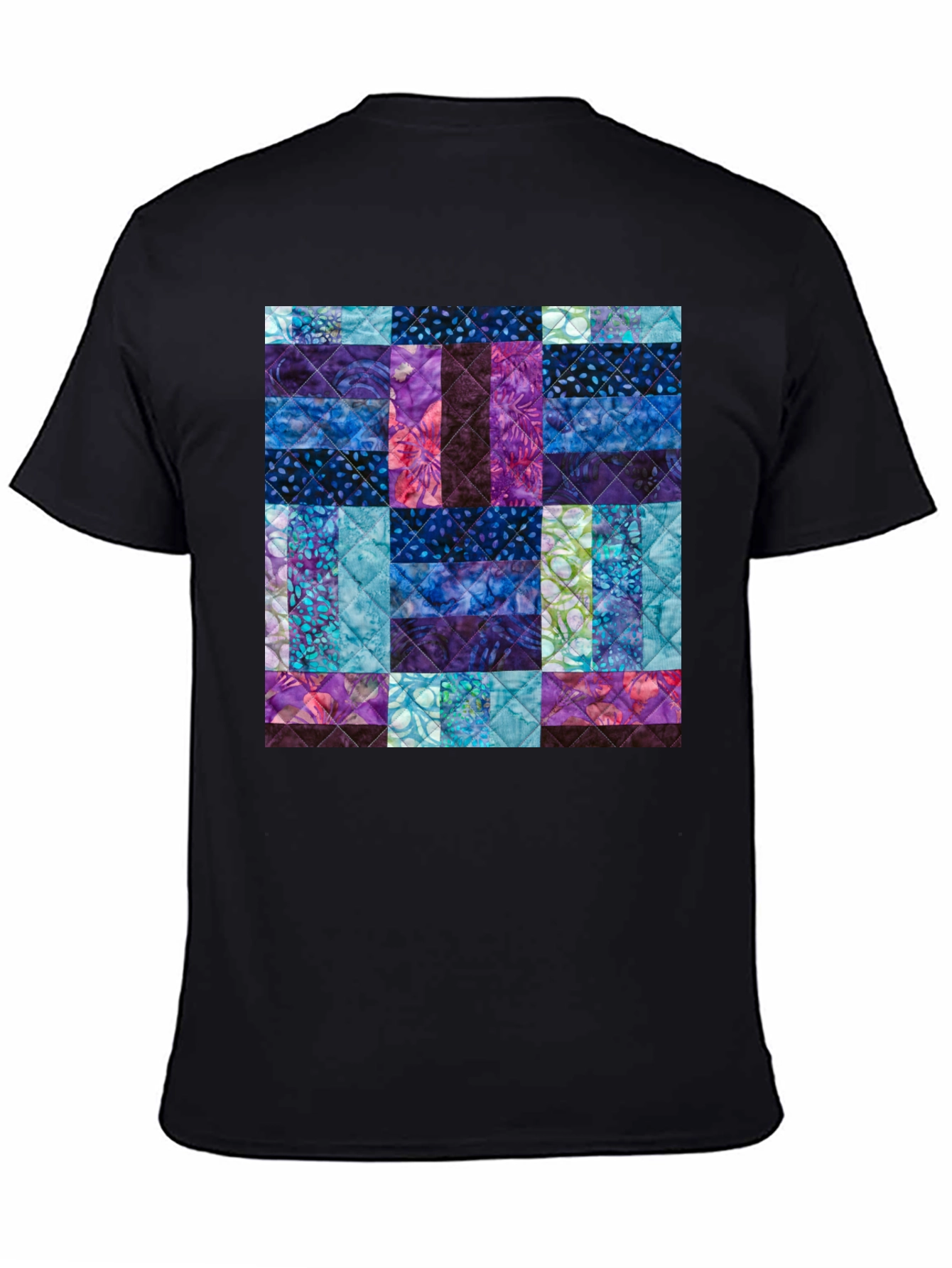 Black Quilted Pattern T-Shirt - Modern Abstract Design view 4