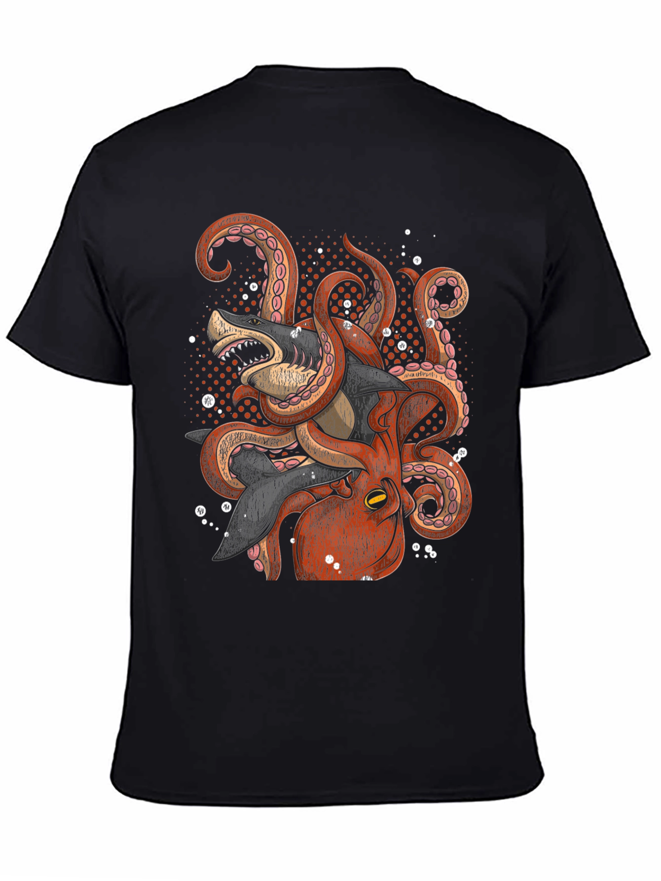 Black Octopus vs Shark Graphic Tee - Black view 4