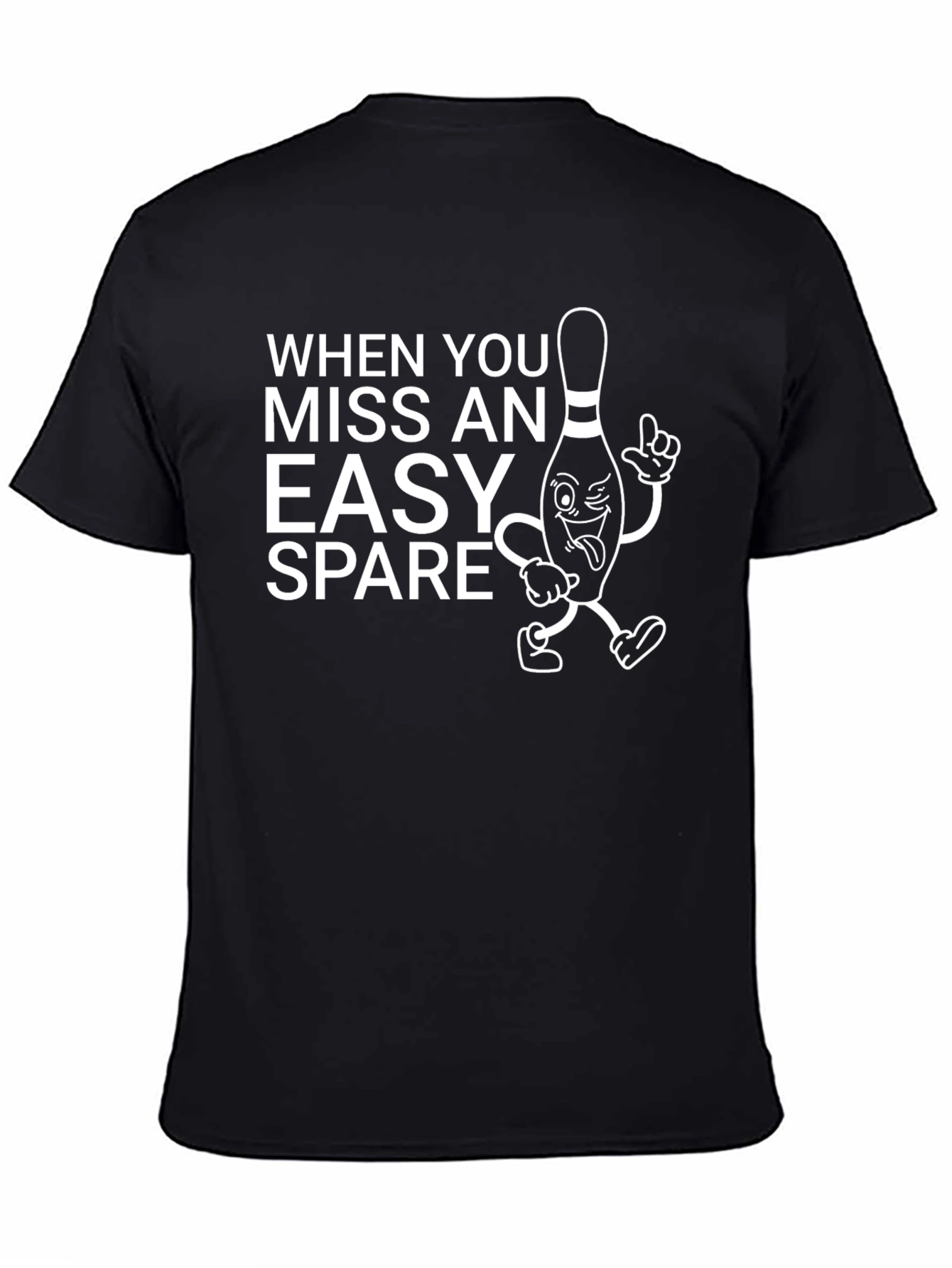 Black Funny Bowling T-Shirt: Missed Easy Spare Design view 4