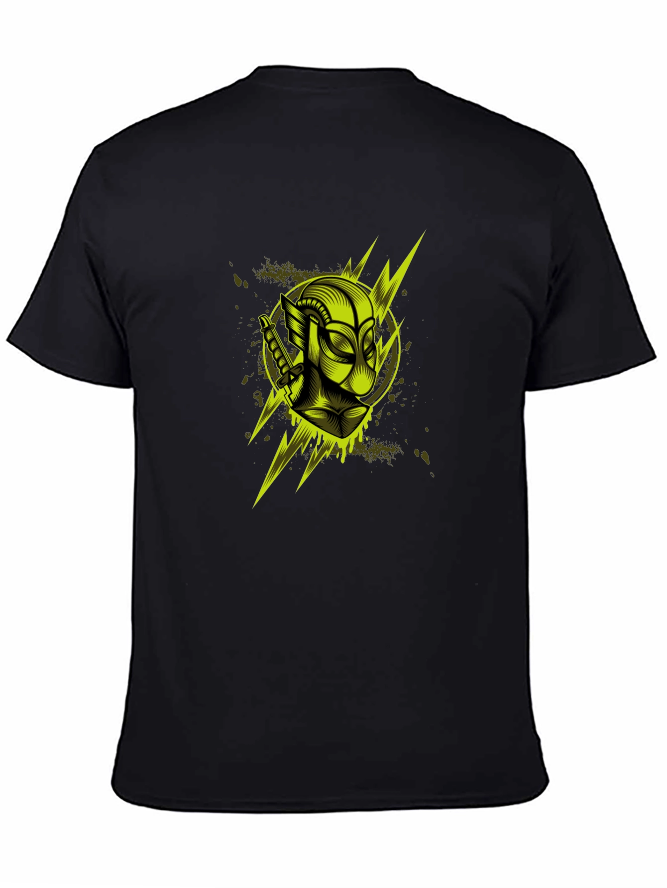 Black Men's Black Graphic T-Shirt: Neon Deadpool Design view 4
