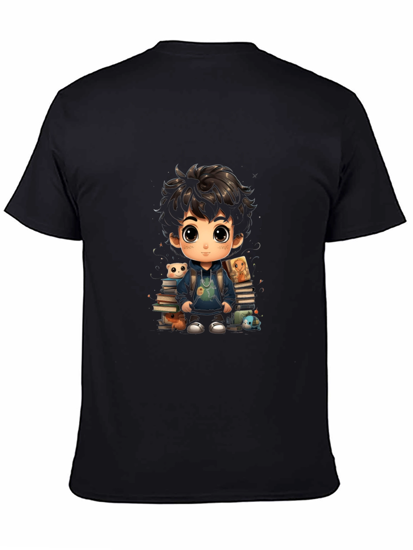 Black Cartoon Boy with Books Graphic Tee view 4