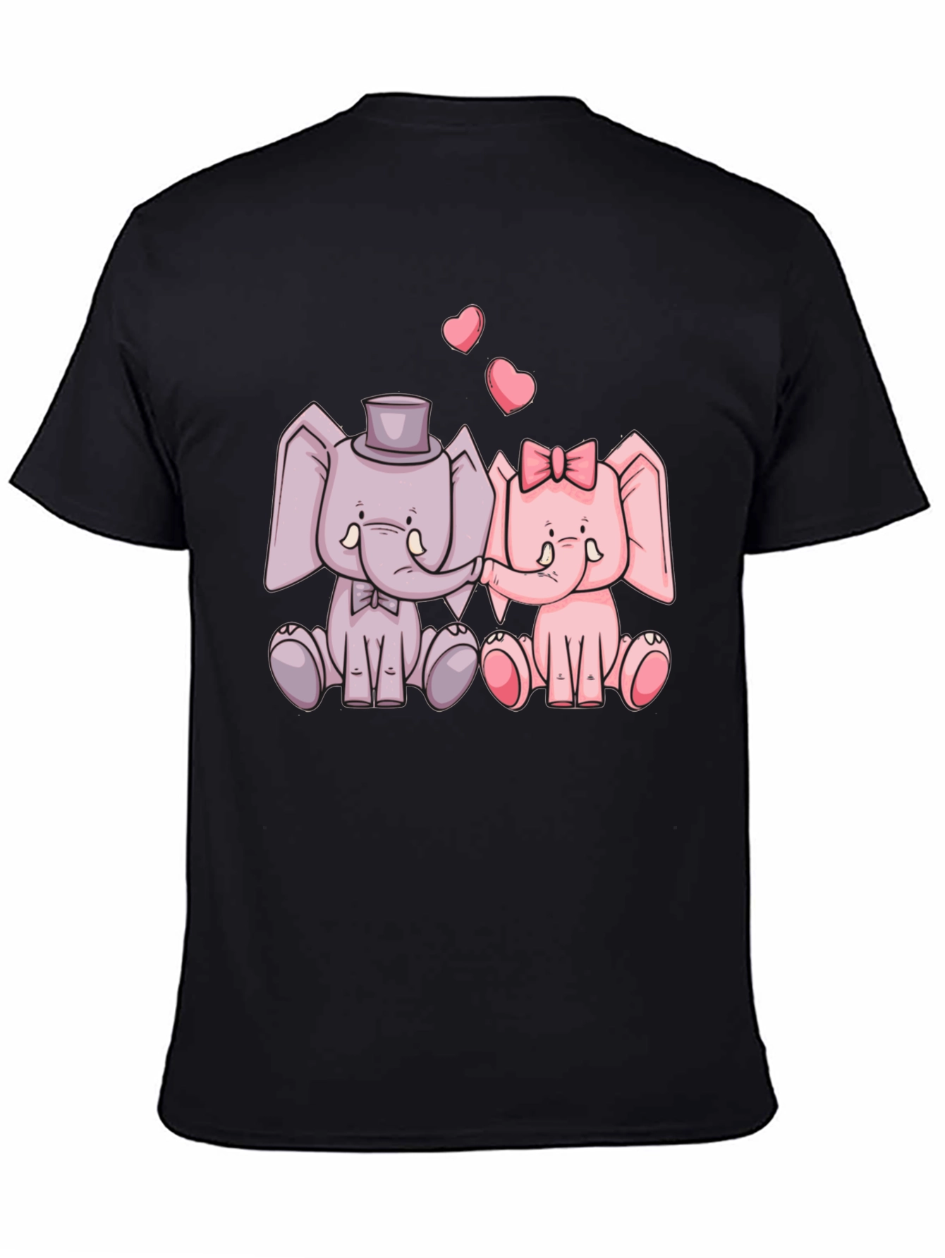 Black Elephant Love T-Shirt - Cute Cartoon Design view 4