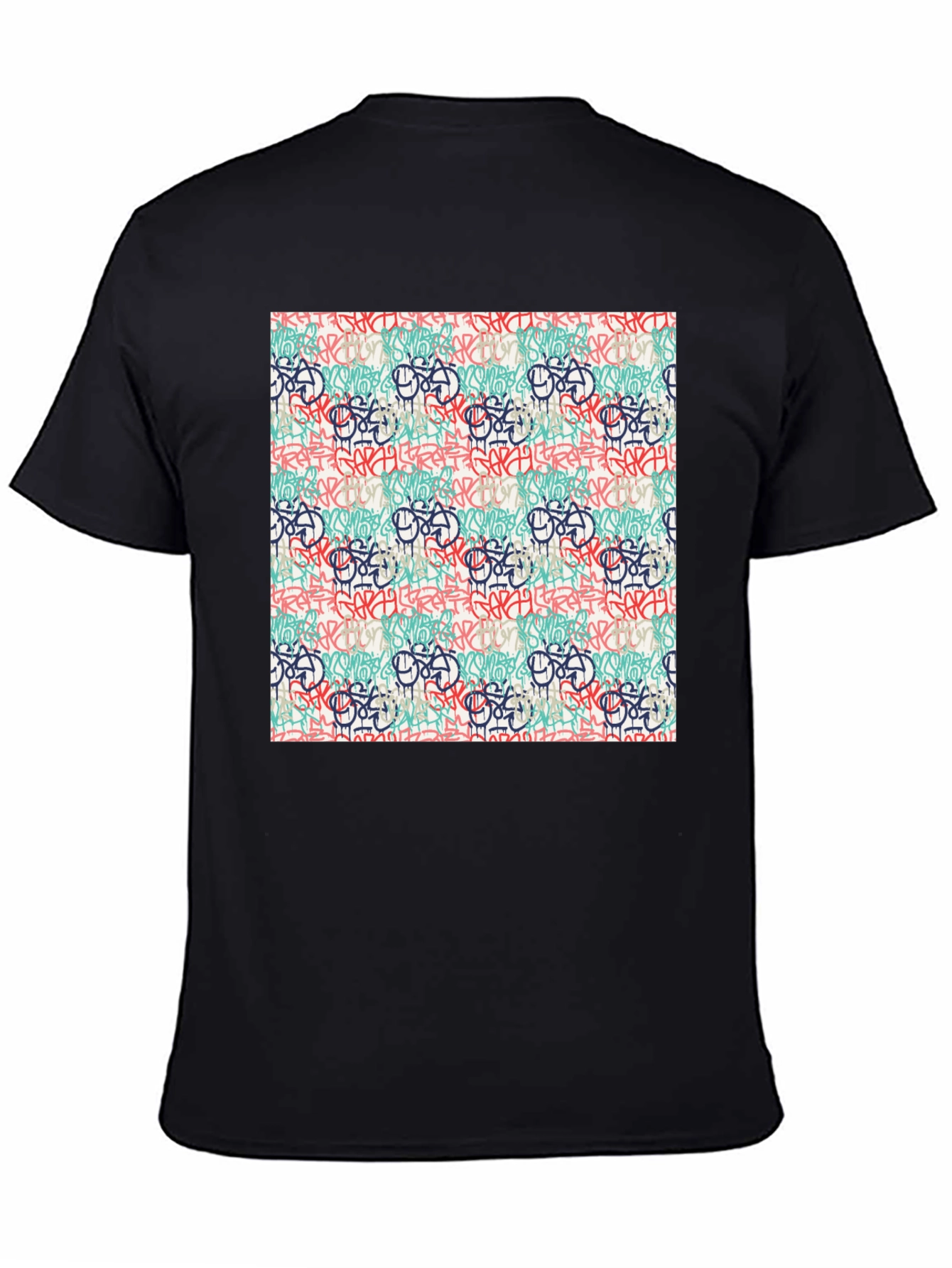 Black Graffiti Pattern Black T-Shirt view 4