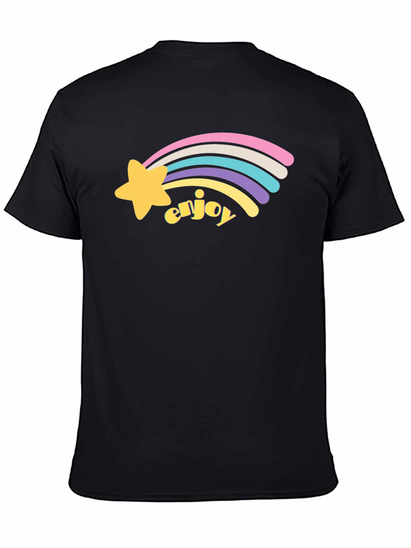Black Enjoy Shooting Star Graphic Tee - Black Cotton Blend view 4