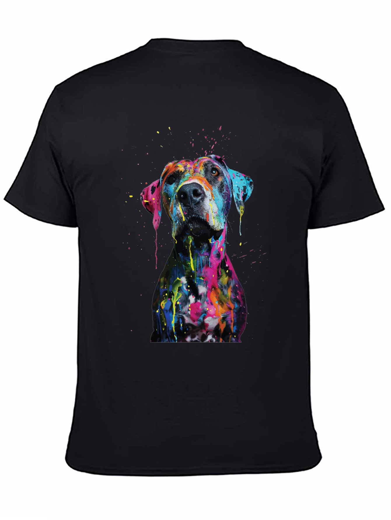 Black Men's Artistic Dog Print Black T-Shirt view 4