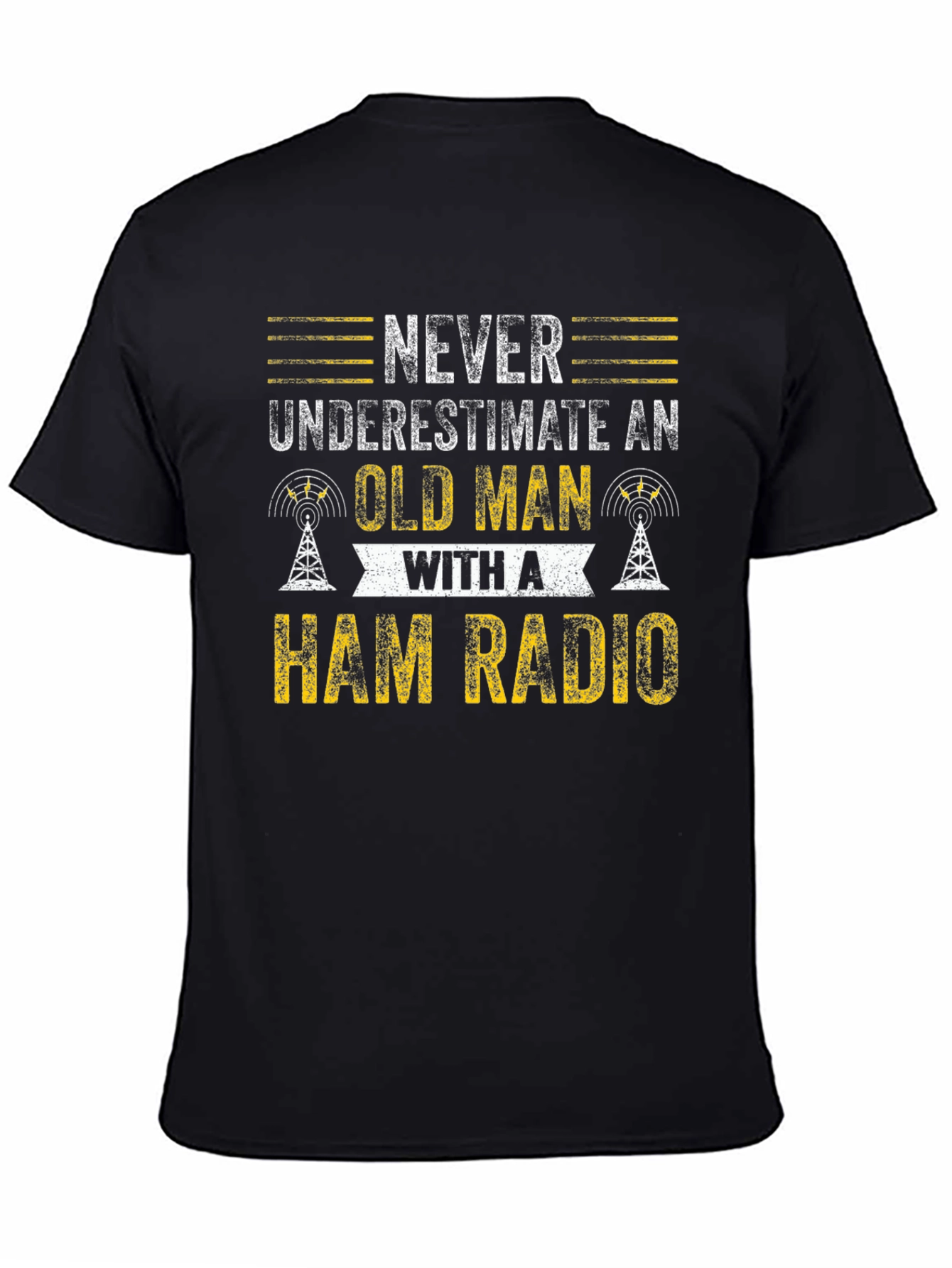 Black Ham Radio Old Man T-Shirt view 4
