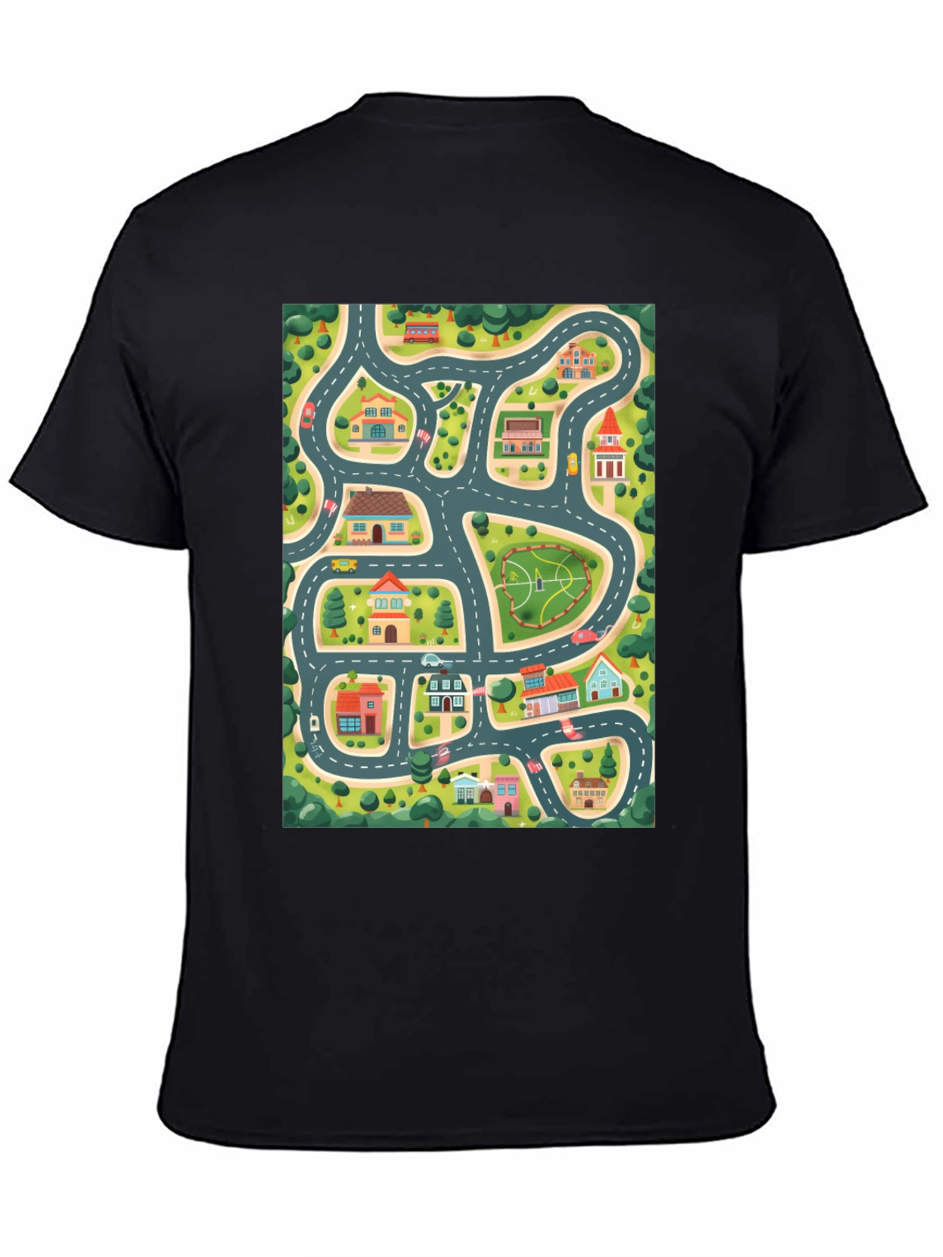 Black Road Map Graphic Black T-Shirt view 4
