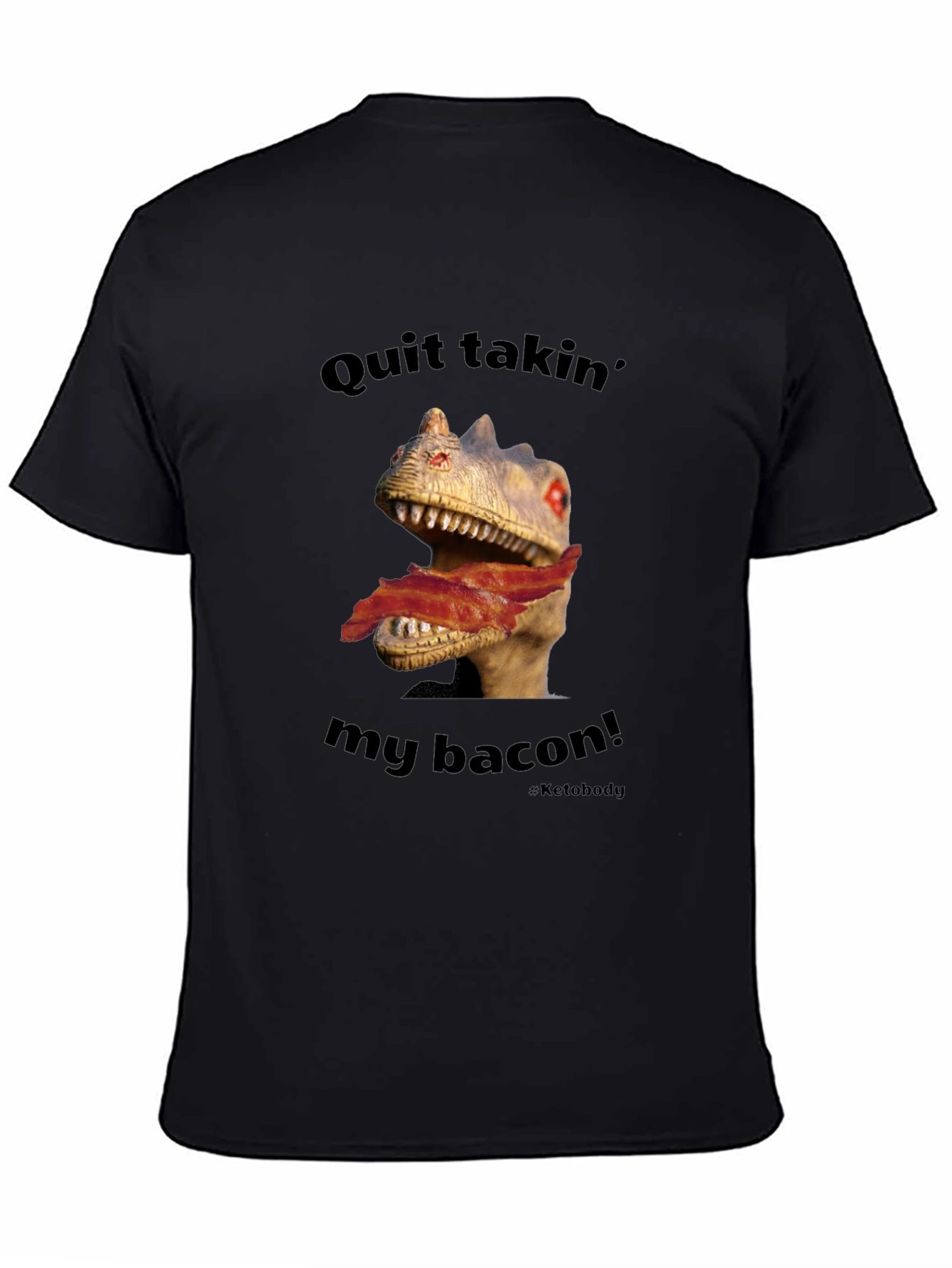 Black Dino Bacon Men's Graphic Tee - Funny Novelty Shirt view 4
