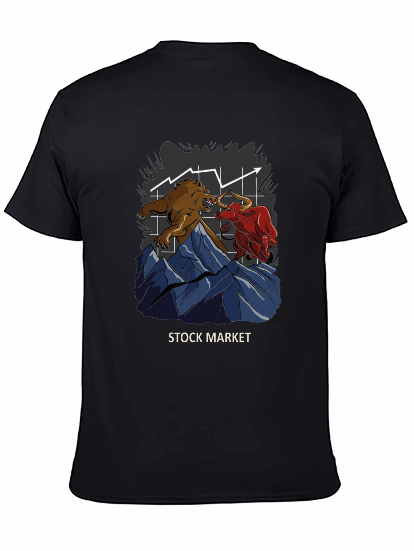 Black Stock Market Bull vs Bear Graphic T-Shirt view 4