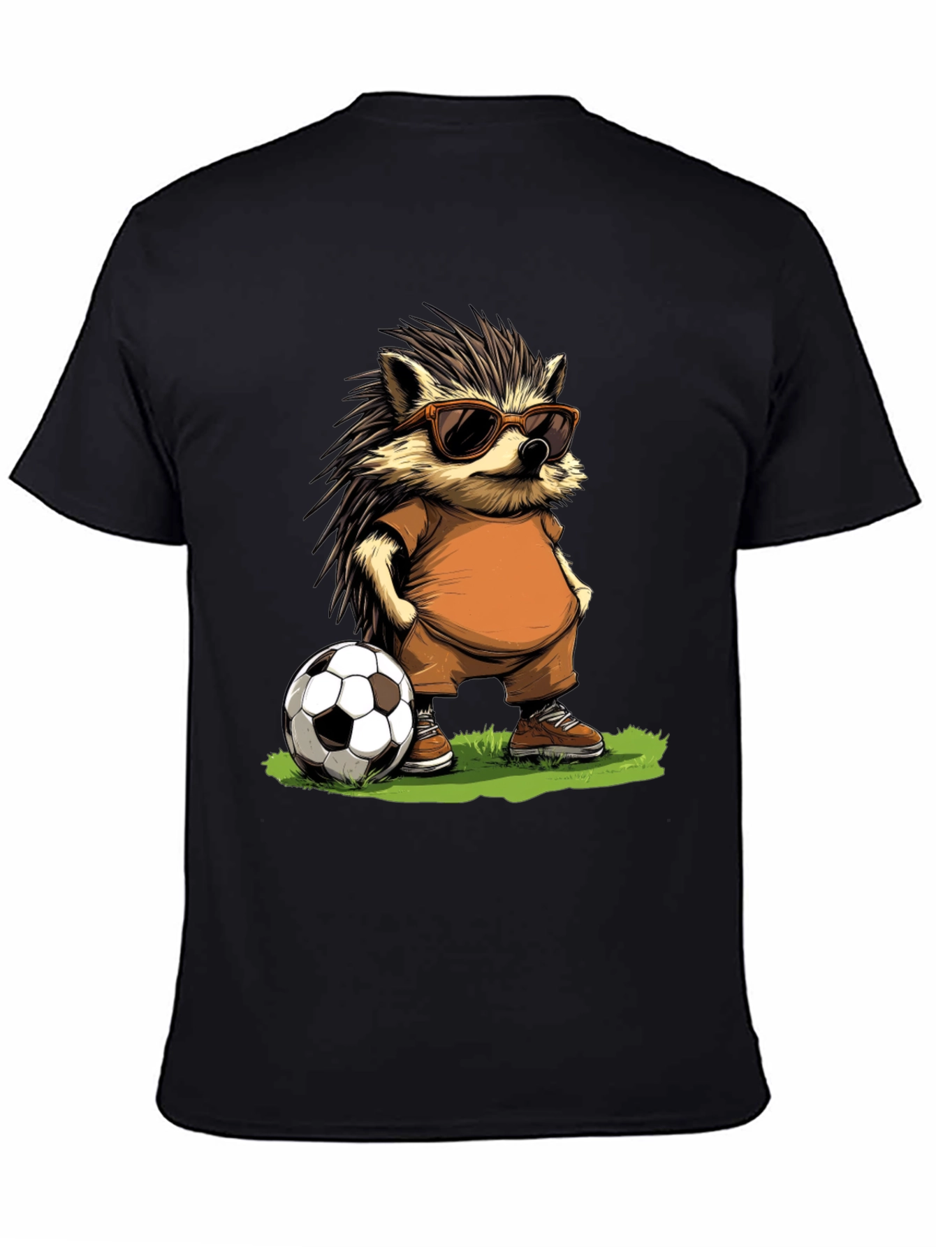 Black Cool Hedgehog Soccer T-Shirt view 4