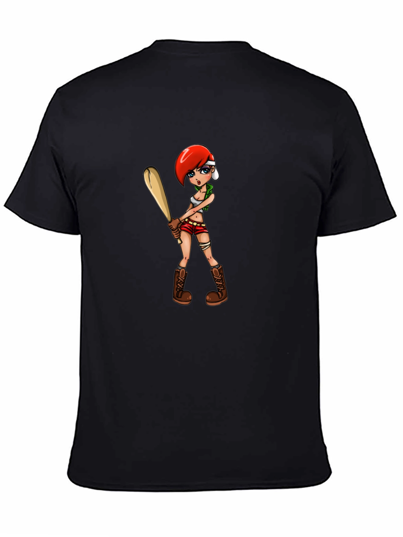 Black Cartoon Girl with Baseball Bat Graphic T-Shirt view 4