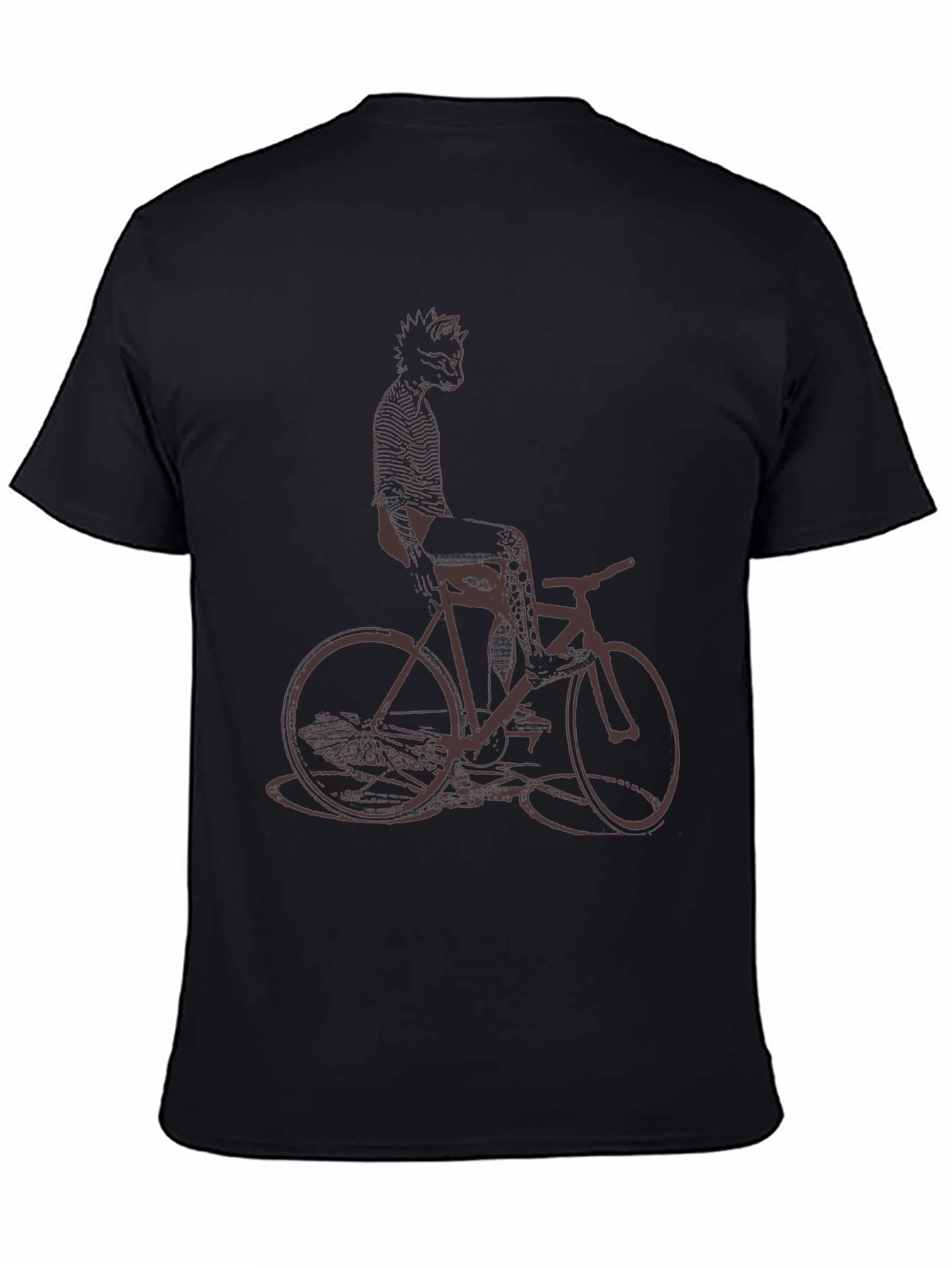 Black Cool Cat on Bike Graphic Tee - Black Cotton T-Shirt view 4