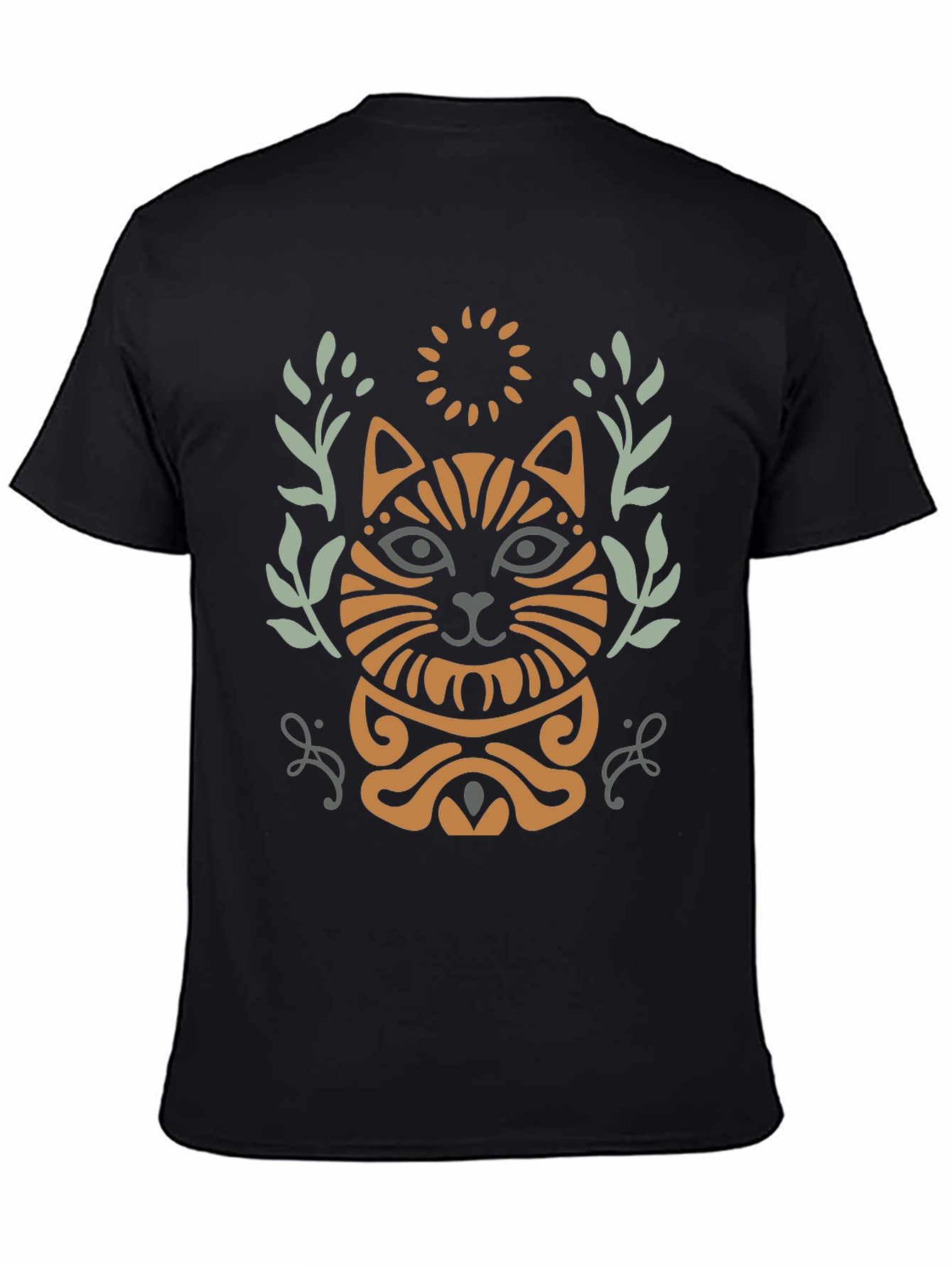 Black Stylish Cat Graphic Print Black T-Shirt view 4