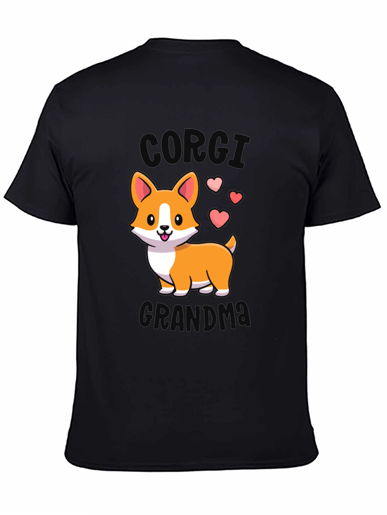 Black Corgi Grandma Black T-Shirt view 4