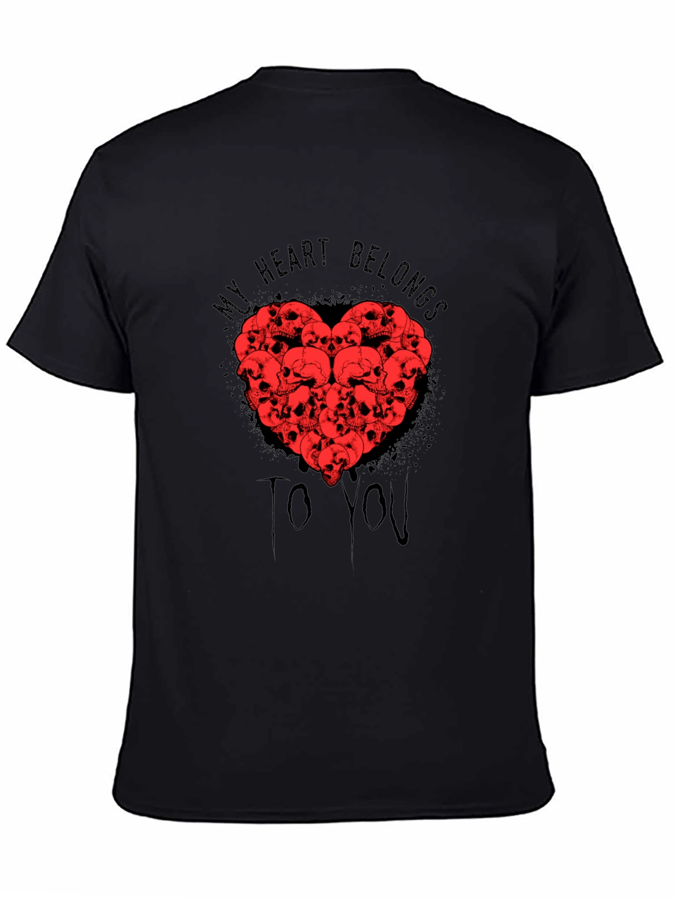 Black Skull Heart Graphic T-Shirt - My Heart Belongs To You view 4