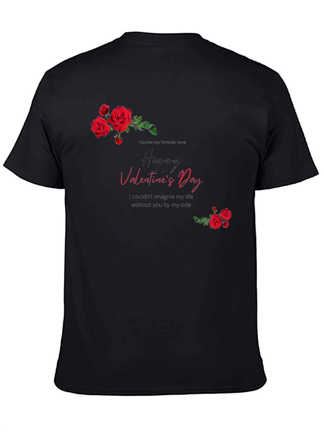 Black Valentine's Day Roses Graphic T-Shirt view 4