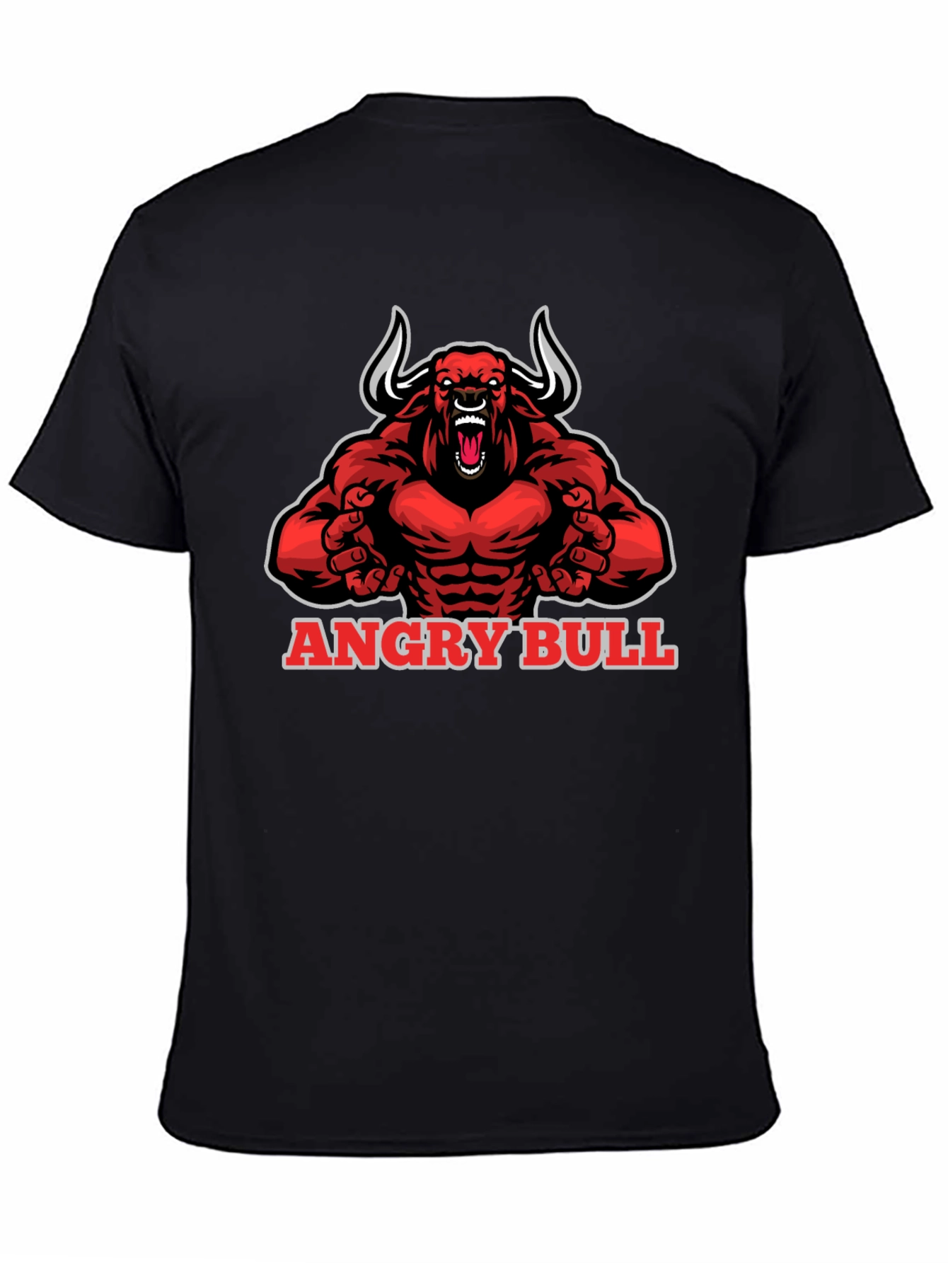 Black Angry Bull Graphic Tee - Black Cotton T-Shirt view 4