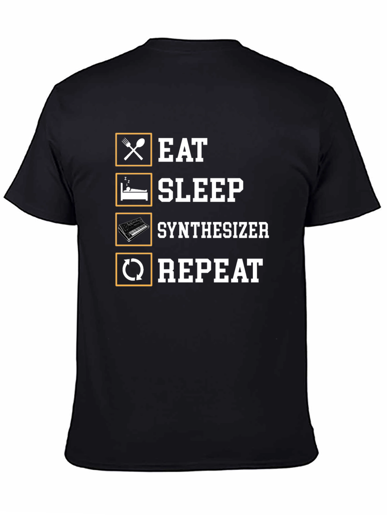 Black Eat Sleep Synthesizer Repeat Black T-Shirt view 4