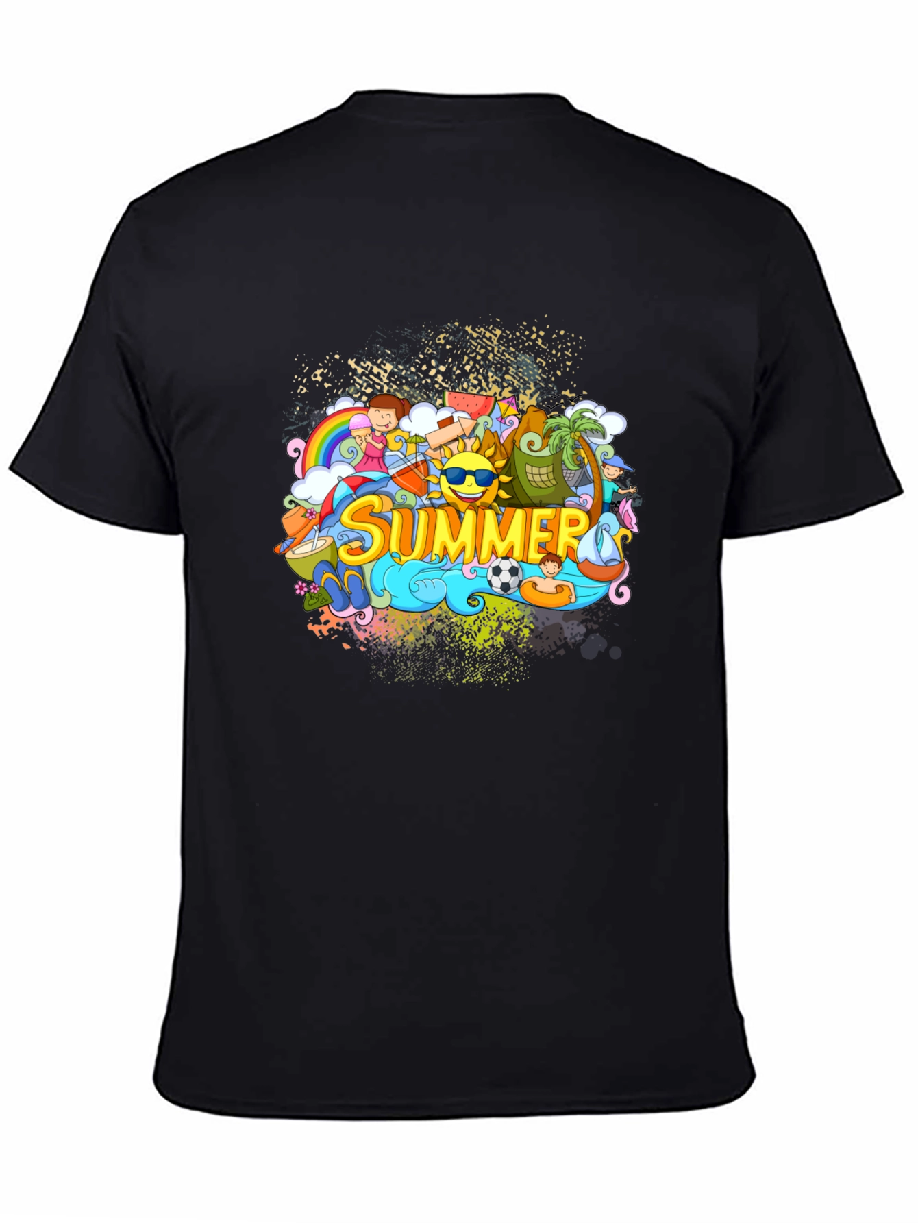Black Summer Themed Graphic Tee - Black Unisex T-Shirt view 4