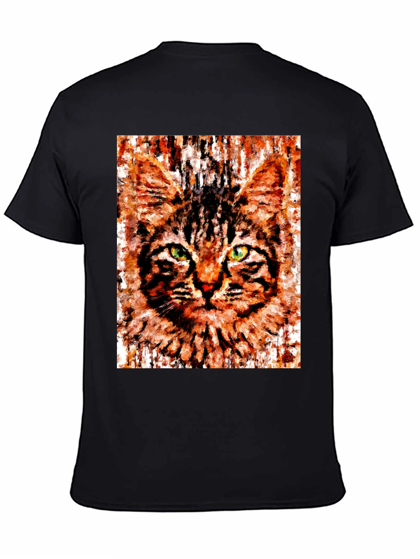 Black Abstract Cat Portrait Graphic T-Shirt view 4