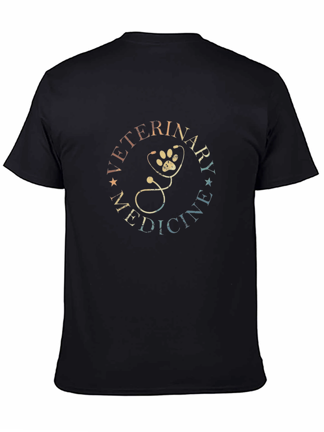 Black Veterinary Medicine Paw Stethoscope Graphic Tee view 4