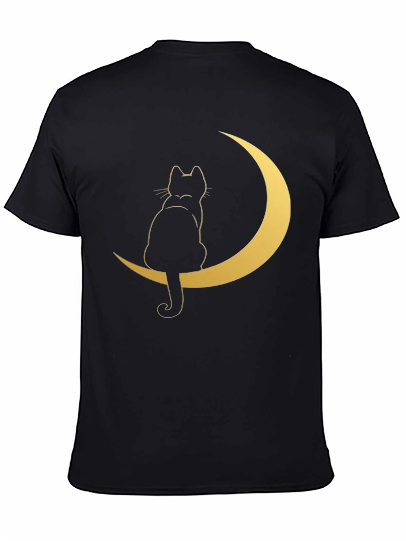 Black Cat on Moon Graphic Tee - Stylish Black T-Shirt view 4