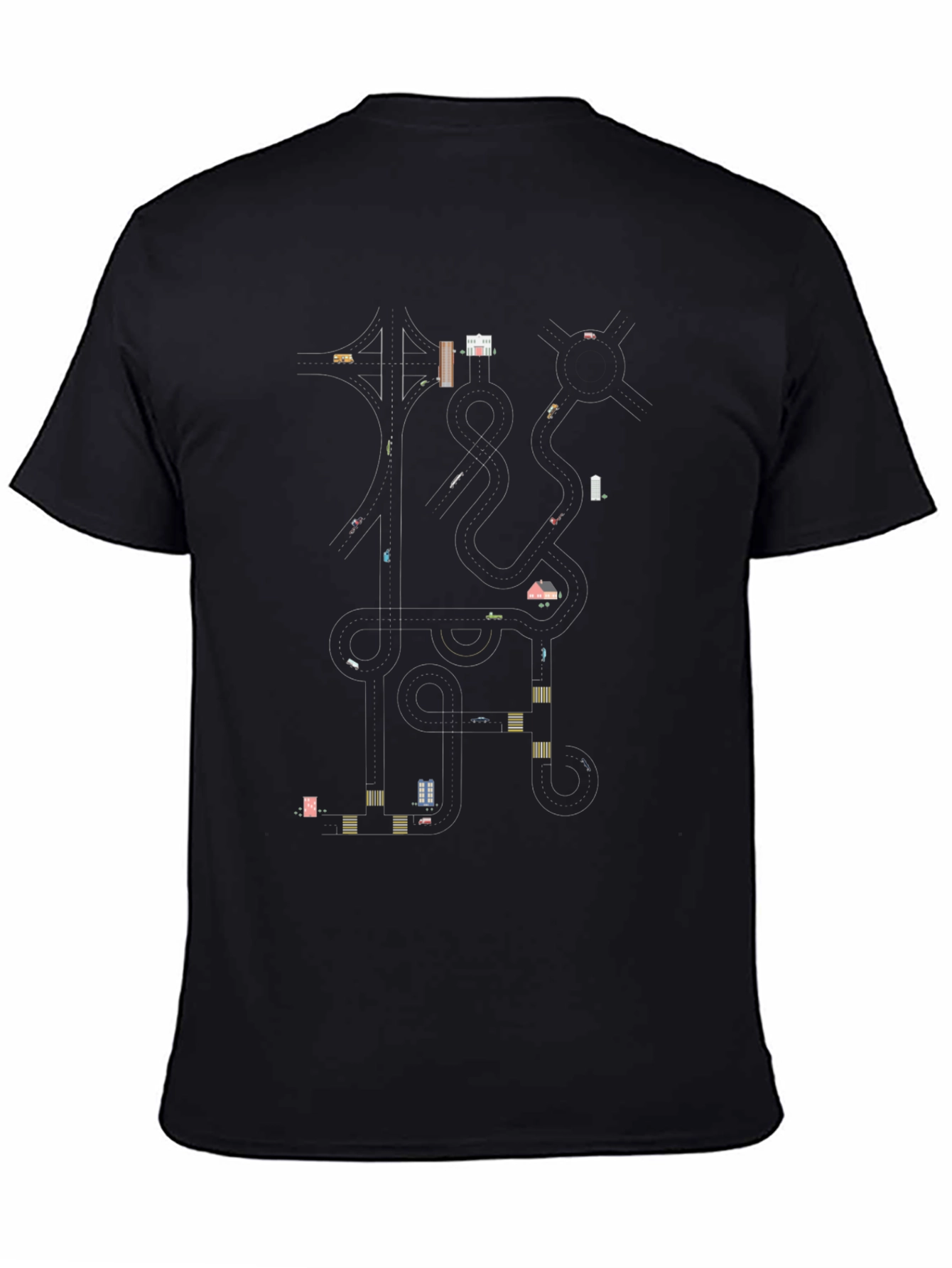 Black Urban Road Map Graphic T-Shirt view 4