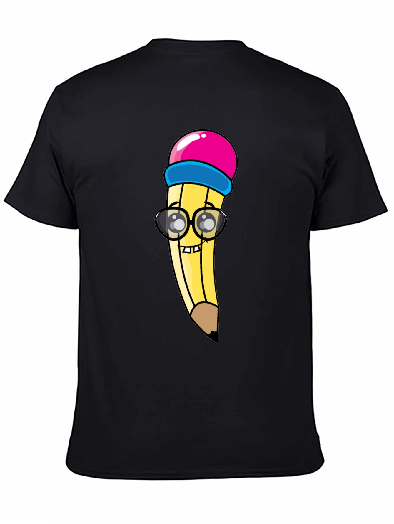 Black Cartoon Pencil Graphic Tee - Black Cotton Blend view 4