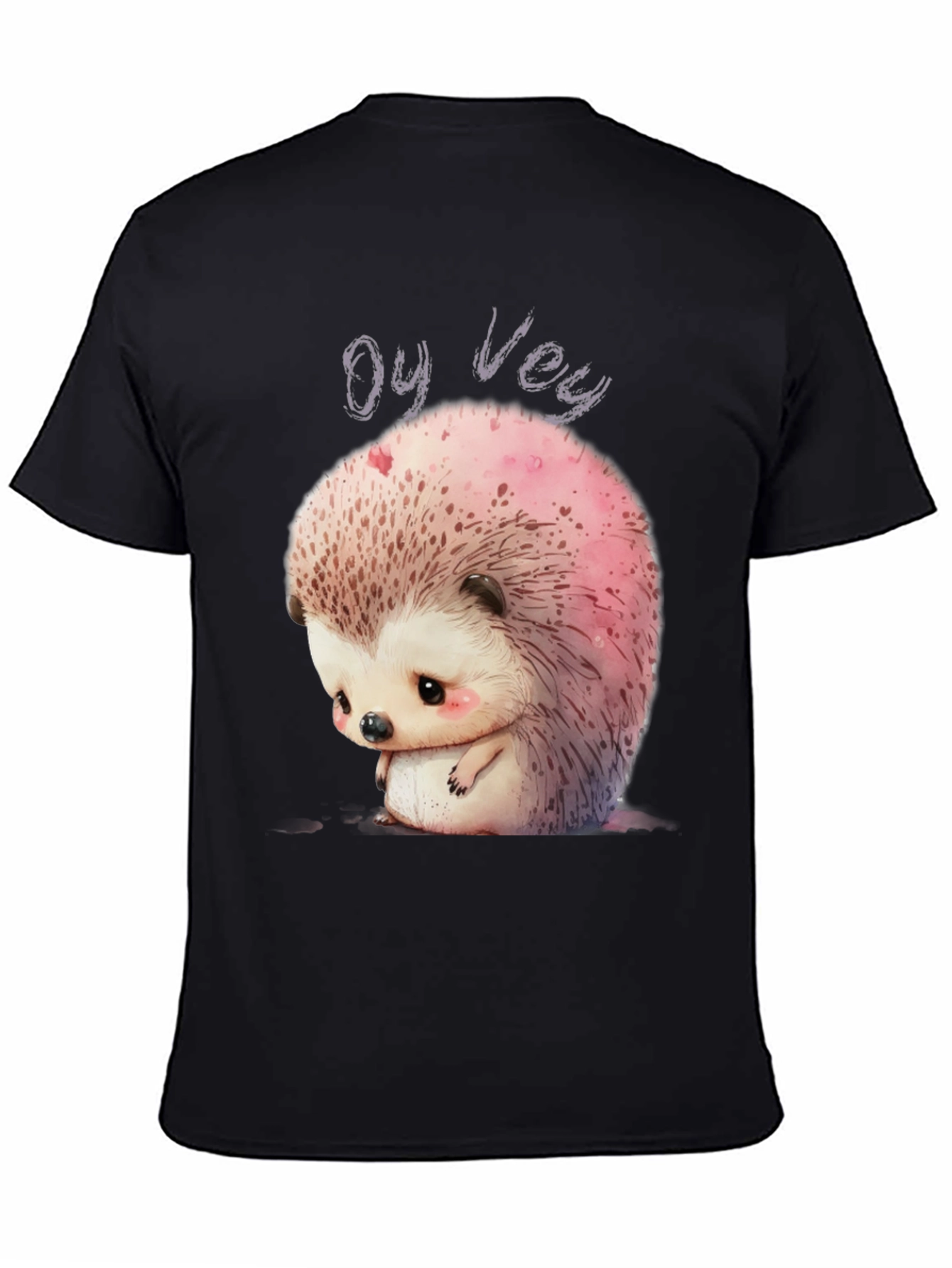 Black Oy Vey Sad Hedgehog Graphic Tee - Unisex Black T-Shirt view 4