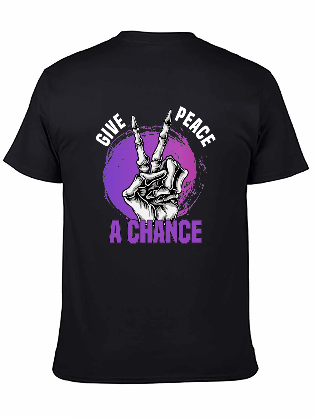 Black Give Peace A Chance Skeleton Hand Graphic T-Shirt view 4