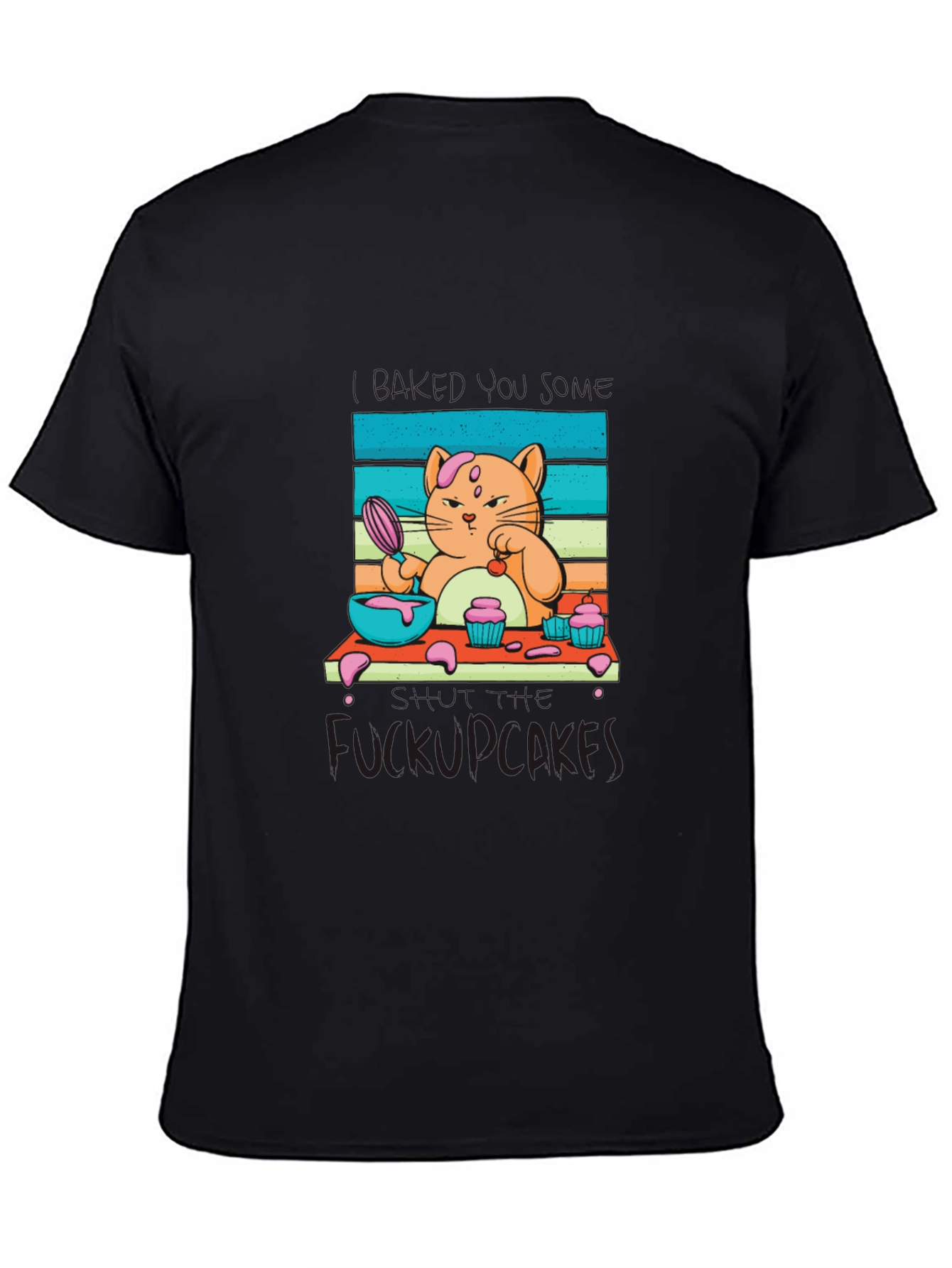 Black Funny Cat Baking Cupcakes T-Shirt view 4