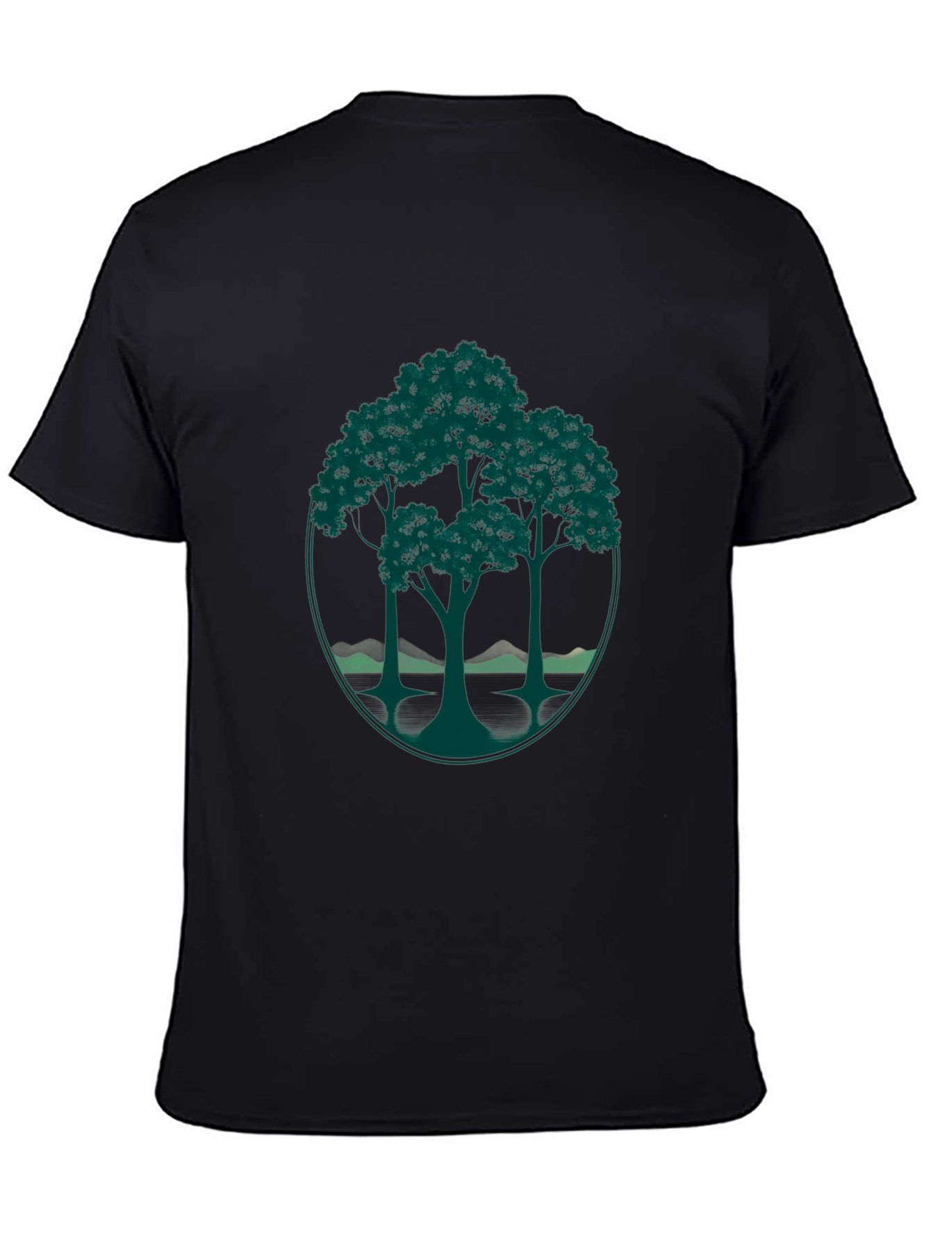 Black Nature-Inspired Black T-Shirt with Tree Graphic view 4