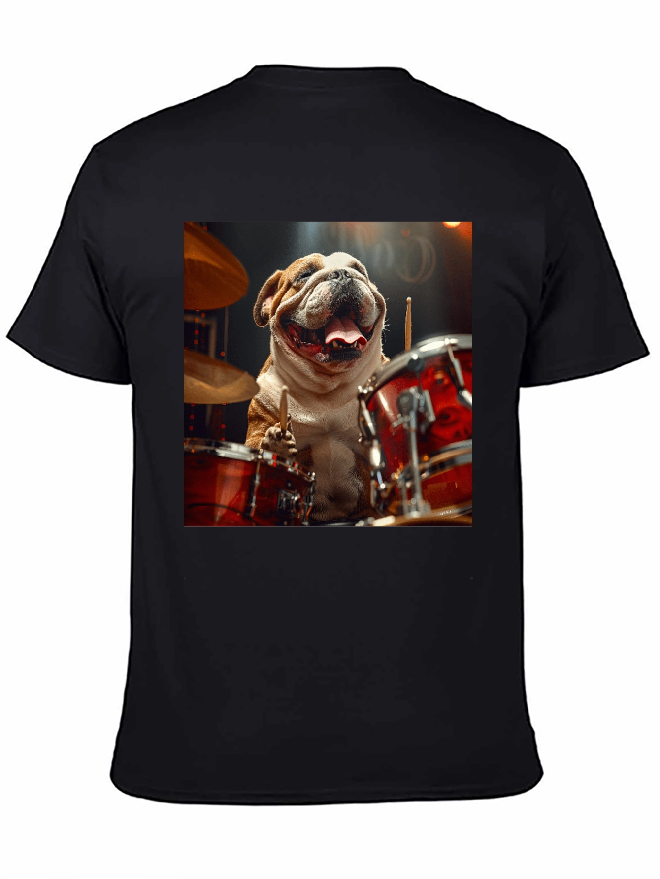 Black Bulldog Drummer Graphic Tee - Black Cotton T-Shirt view 4