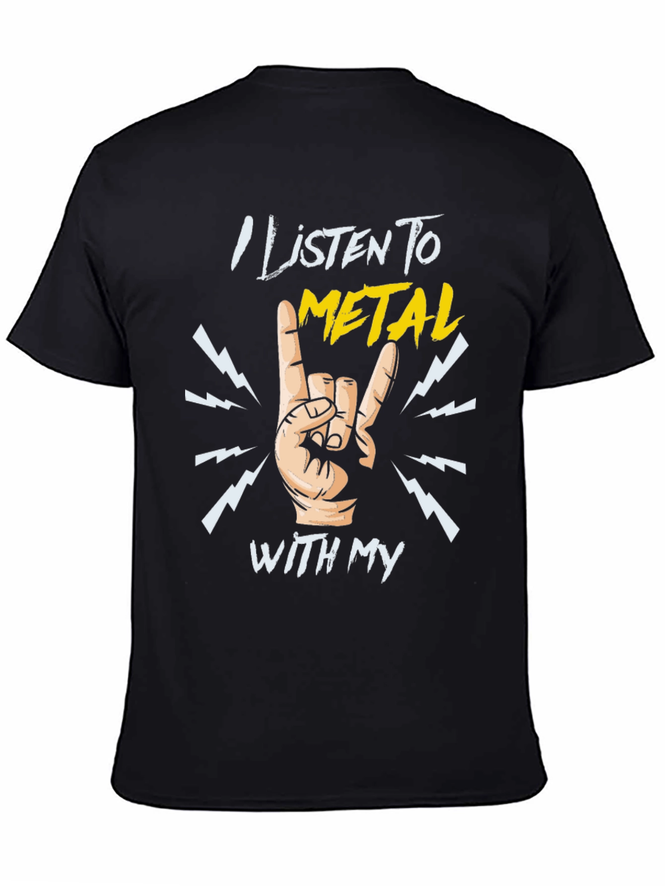 Metal Music T-Shirt - I Listen To Metal Hand Gesture Rock Graphic - 4