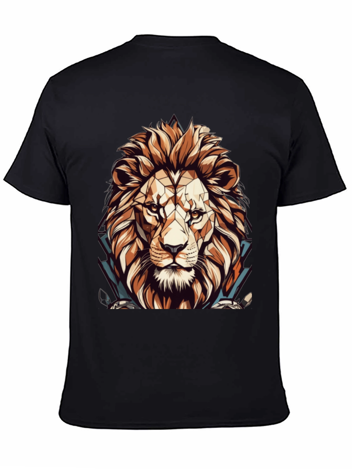 Black Geometric Lion Graphic Black T-Shirt view 4