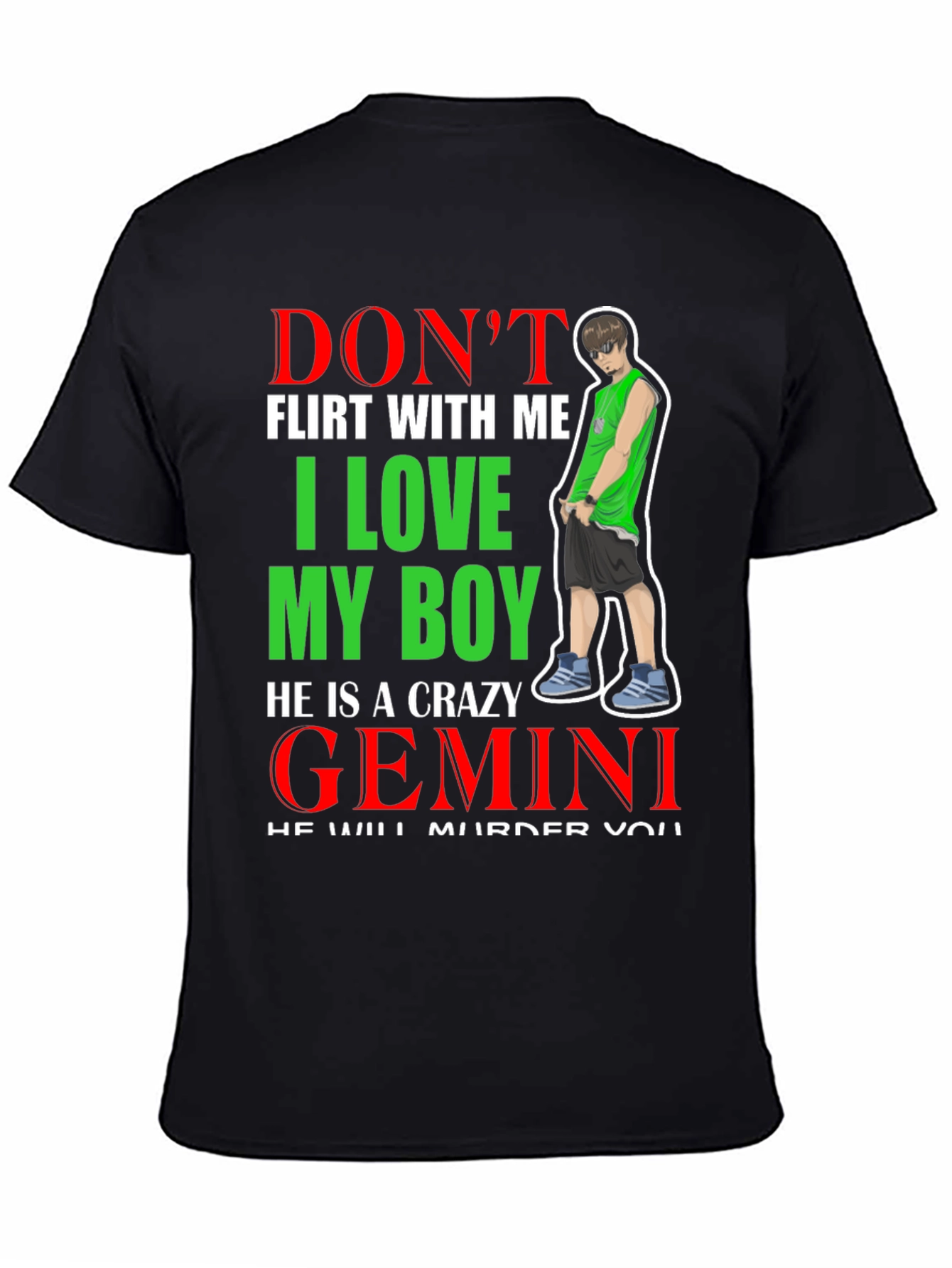 Black Don't Flirt Gemini Boy T-Shirt view 4