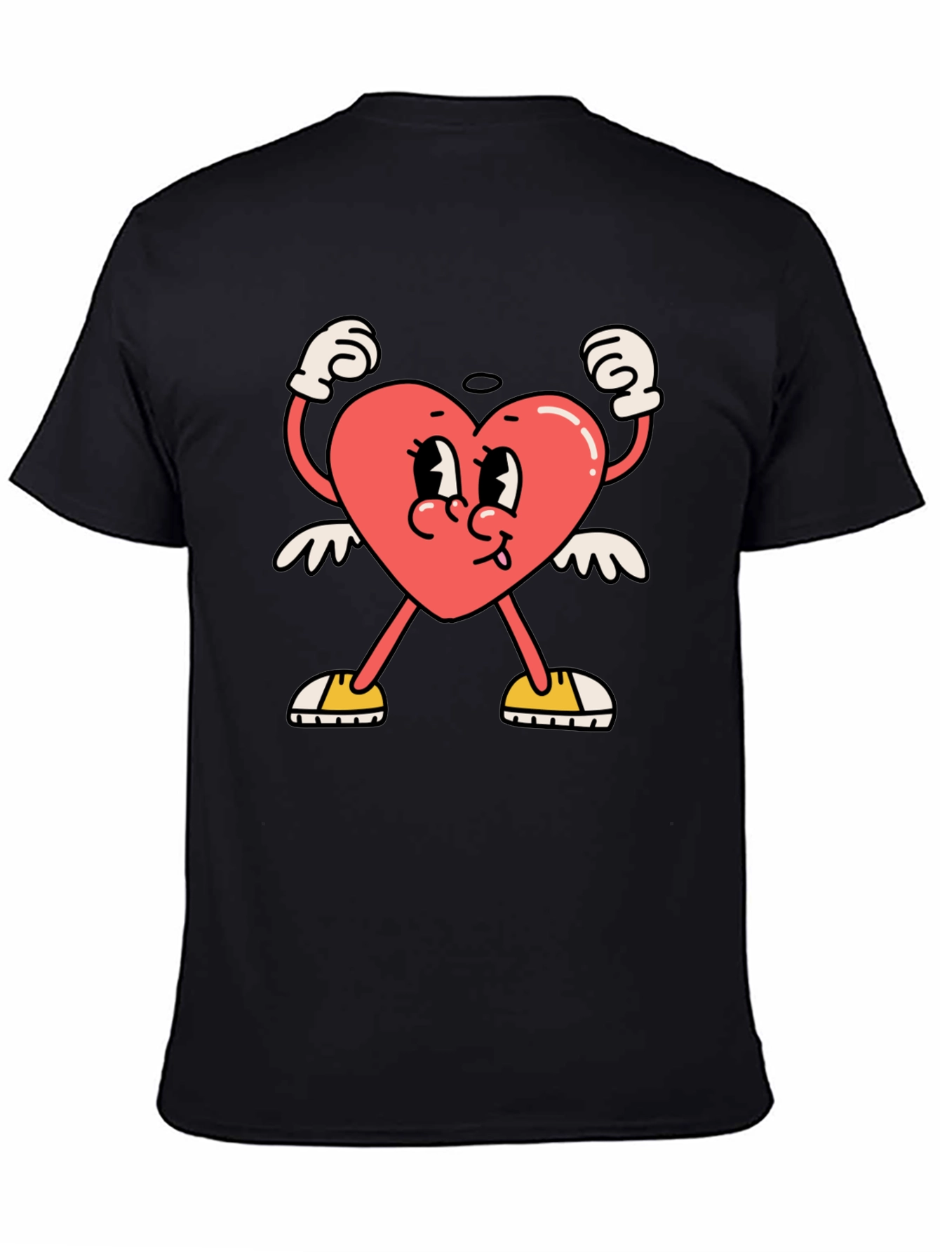 Black Heart Character Graphic Tee - Black Cotton T-Shirt view 4