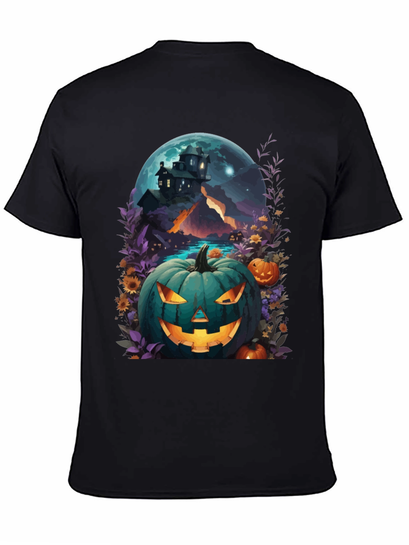Black Halloween Pumpkin House T-Shirt view 4