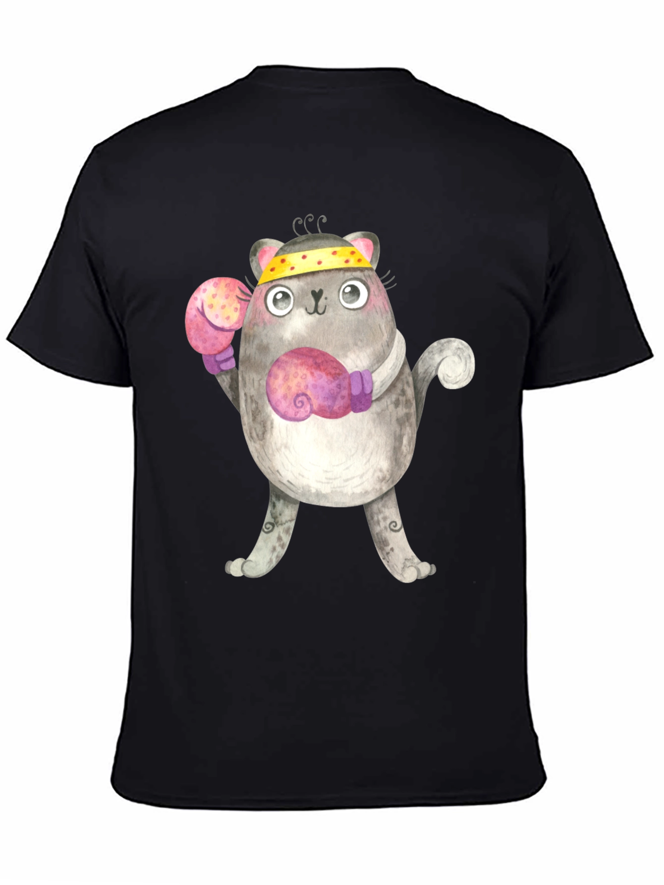 Black Funny Boxing Cat T-Shirt view 4