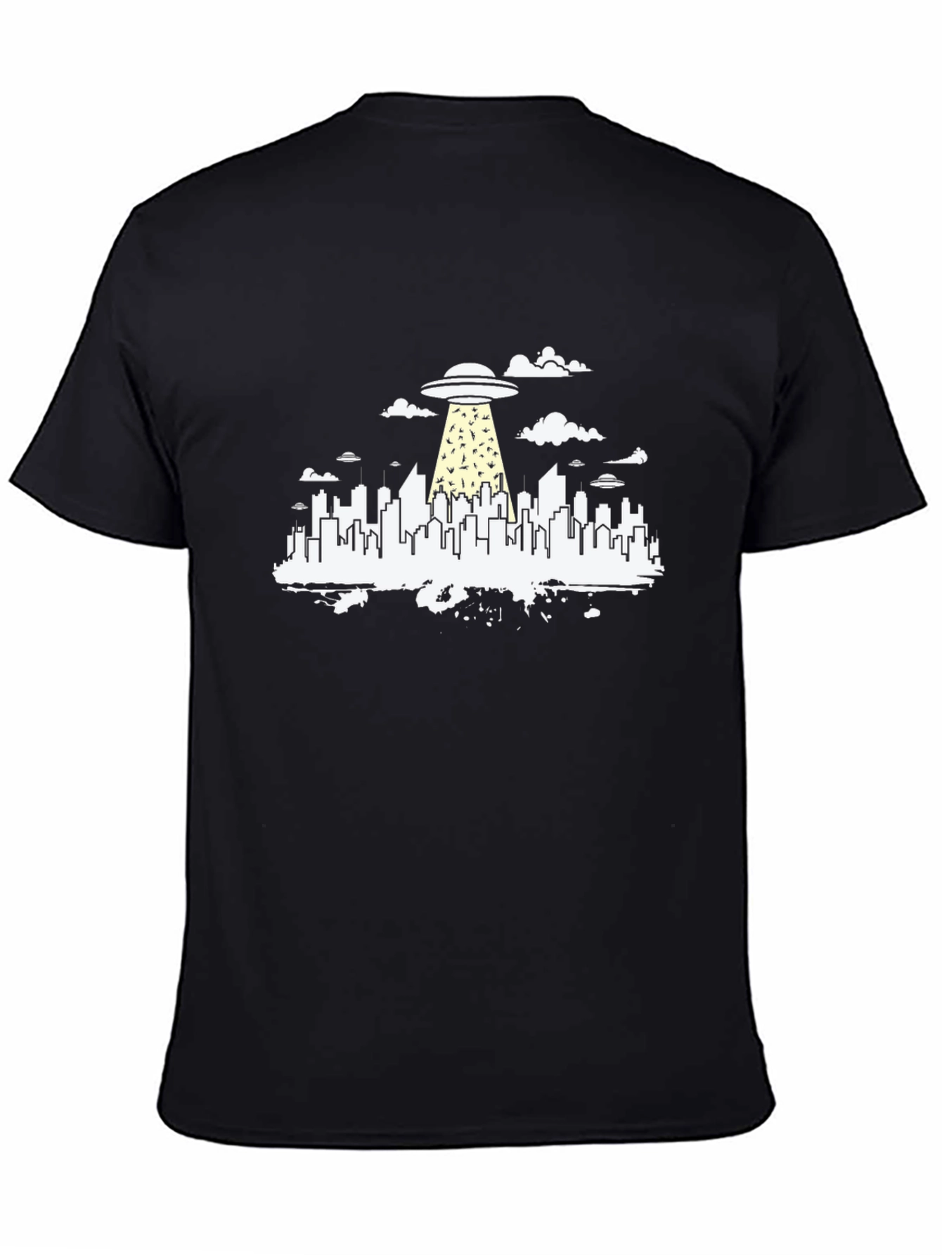 Black UFO Abduction Cityscape Graphic Tee view 4