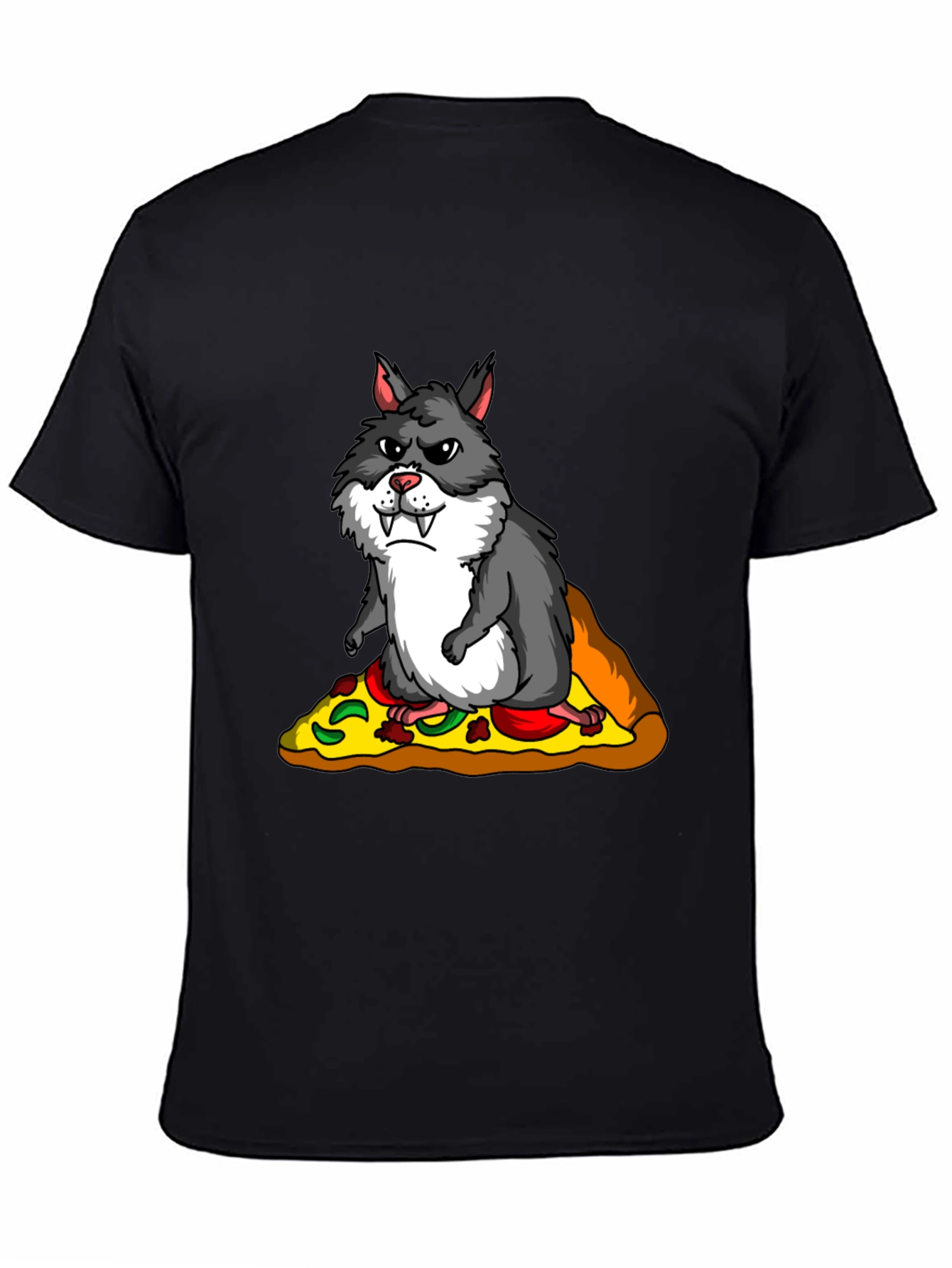 Black Wolf Hamster Pizza T-Shirt - Funny Graphic Tee view 4