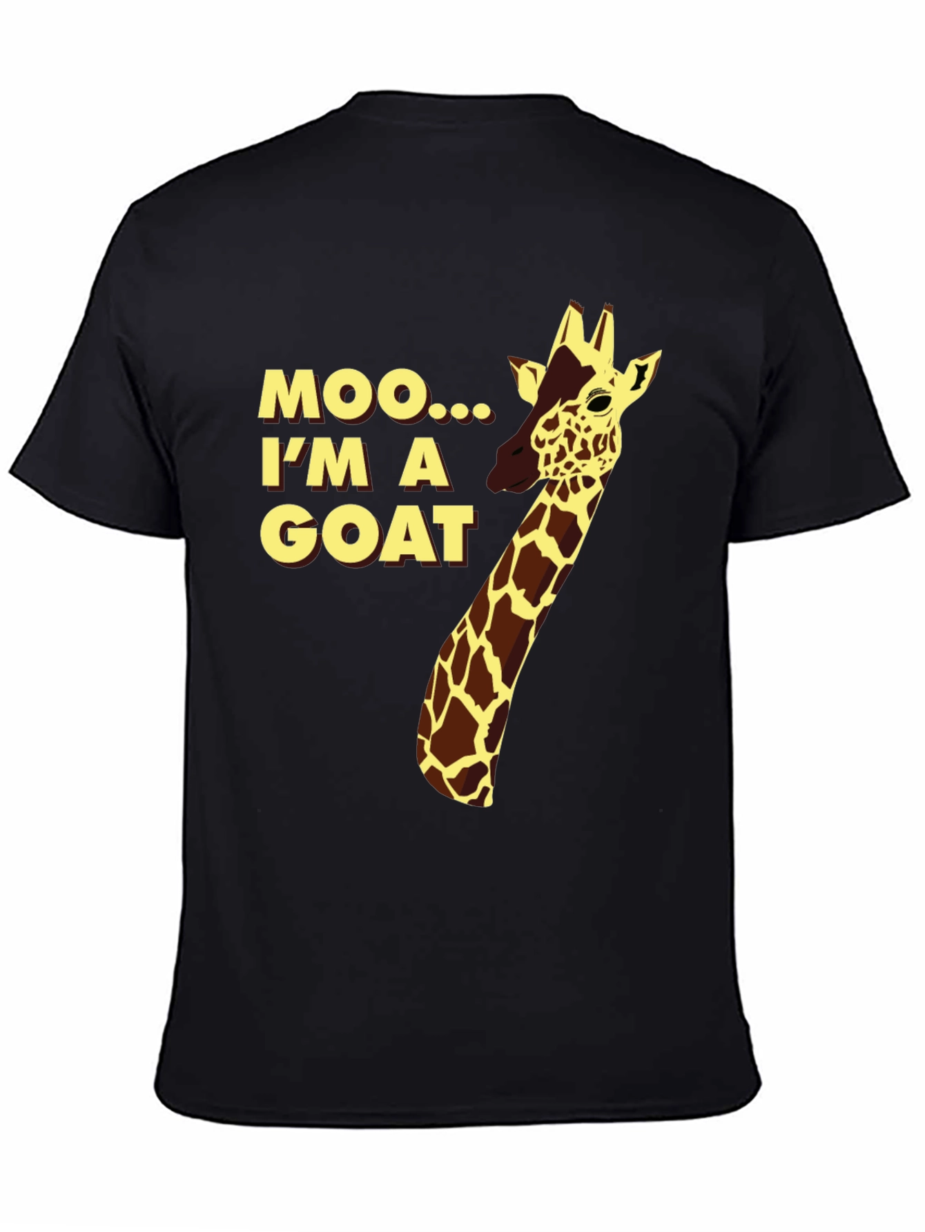 Black Funny Giraffe "Moo I'm a Goat" Black T-Shirt view 4