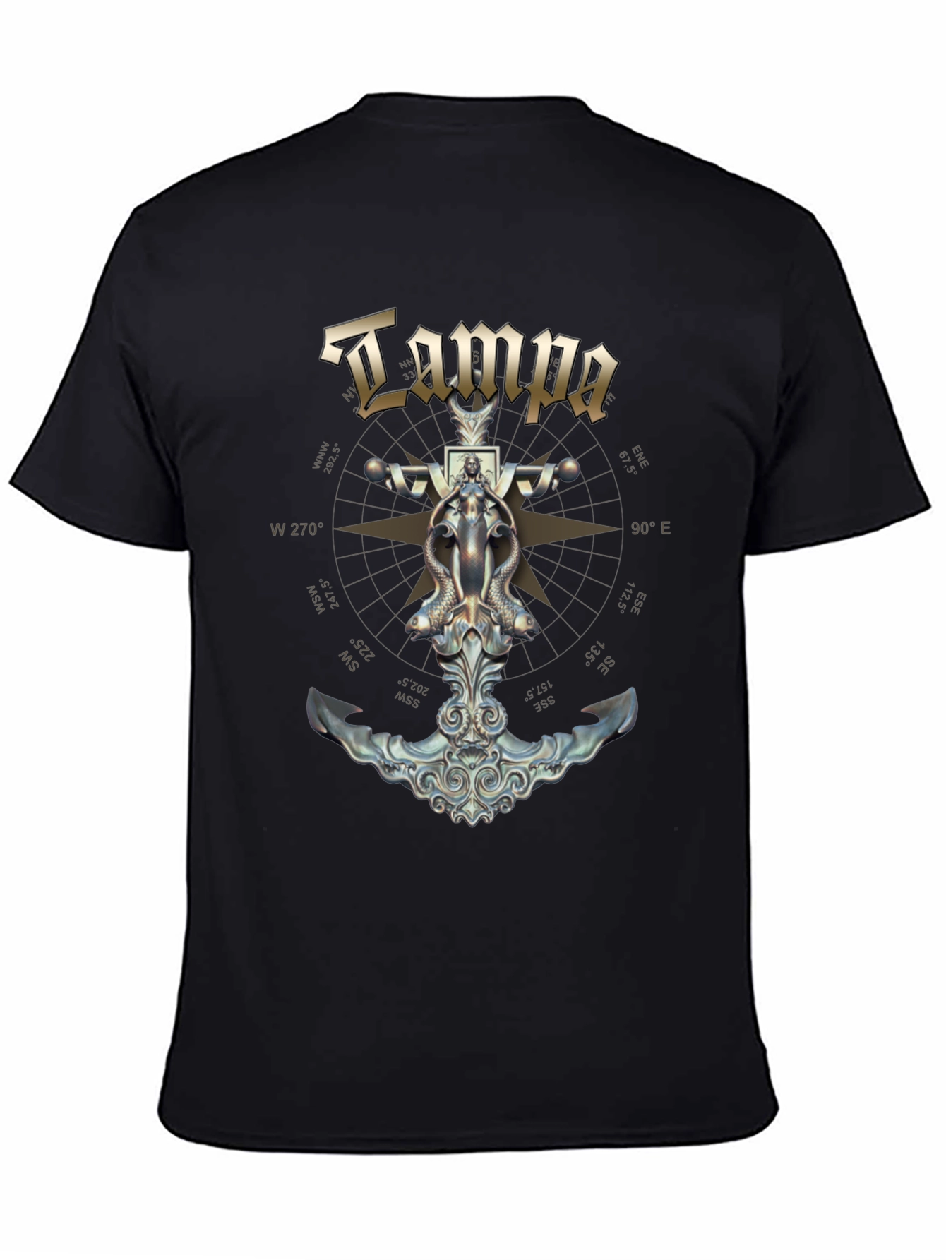 Black Tampa Nautical Anchor Compass T-Shirt view 4