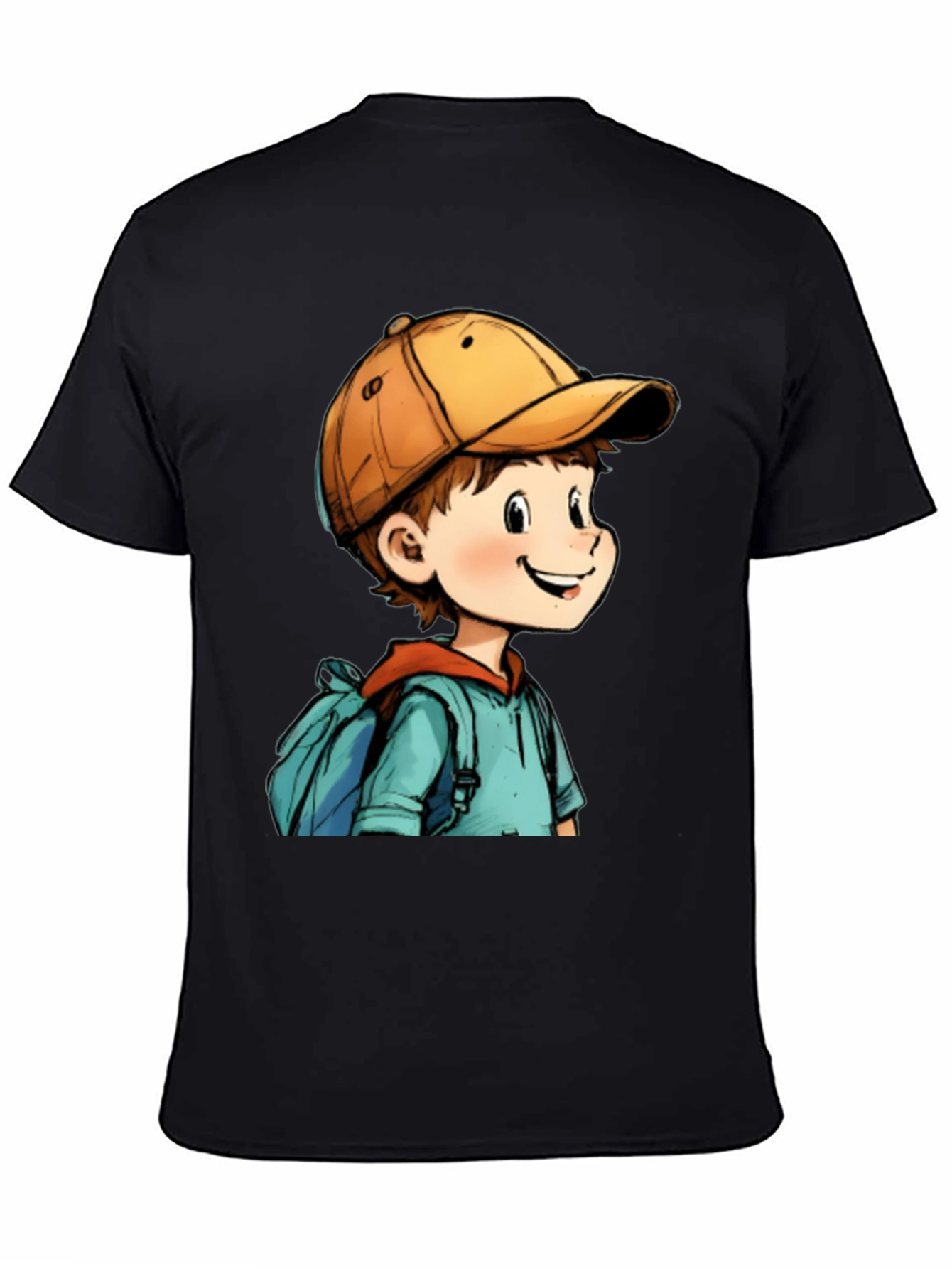 Black Cartoon Boy Black T-Shirt: Fun Graphic Tee for Everyday Wear view 4