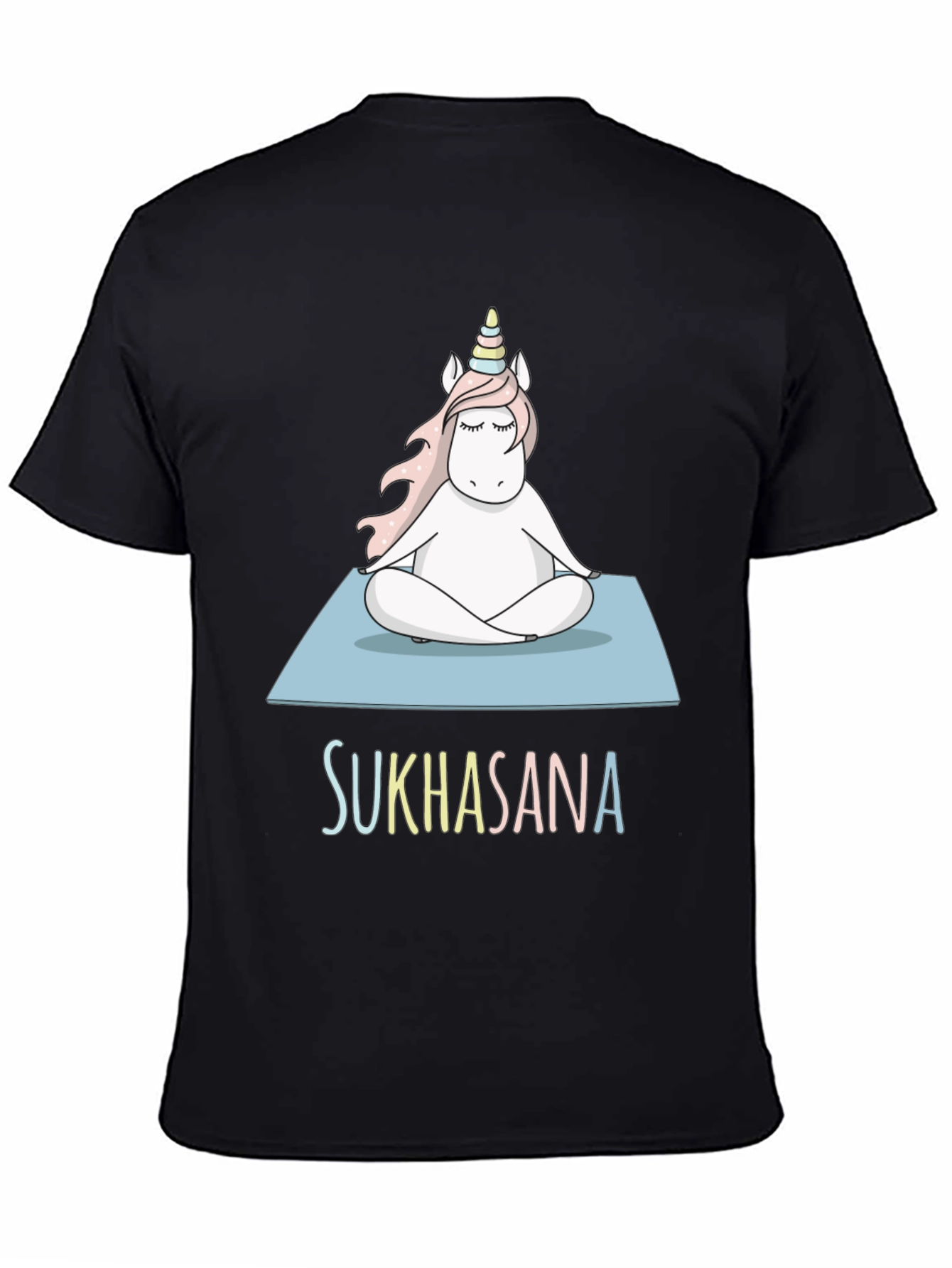 Black Unicorn Sukhasana Yoga T-Shirt - Black Cotton Blend view 4