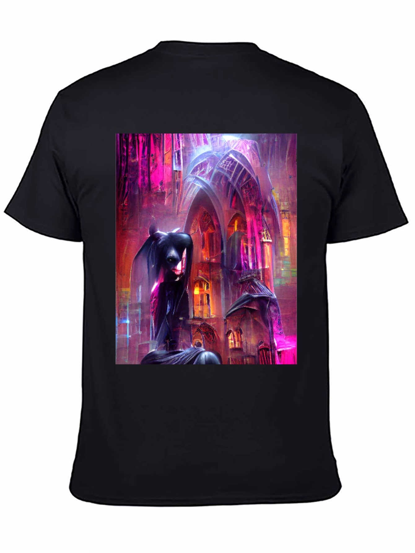 Black Gothic Art Tee - Dark Fantasy Style T-Shirt view 4