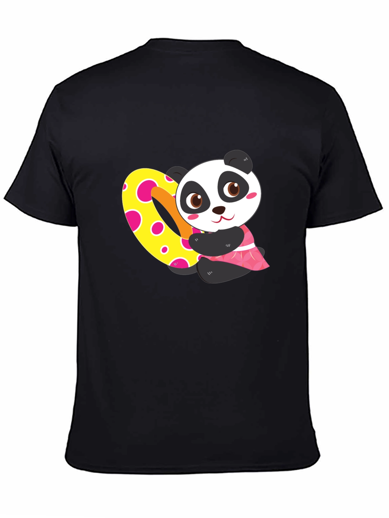 Black Cute Panda Heart Graphic Black T-Shirt view 4