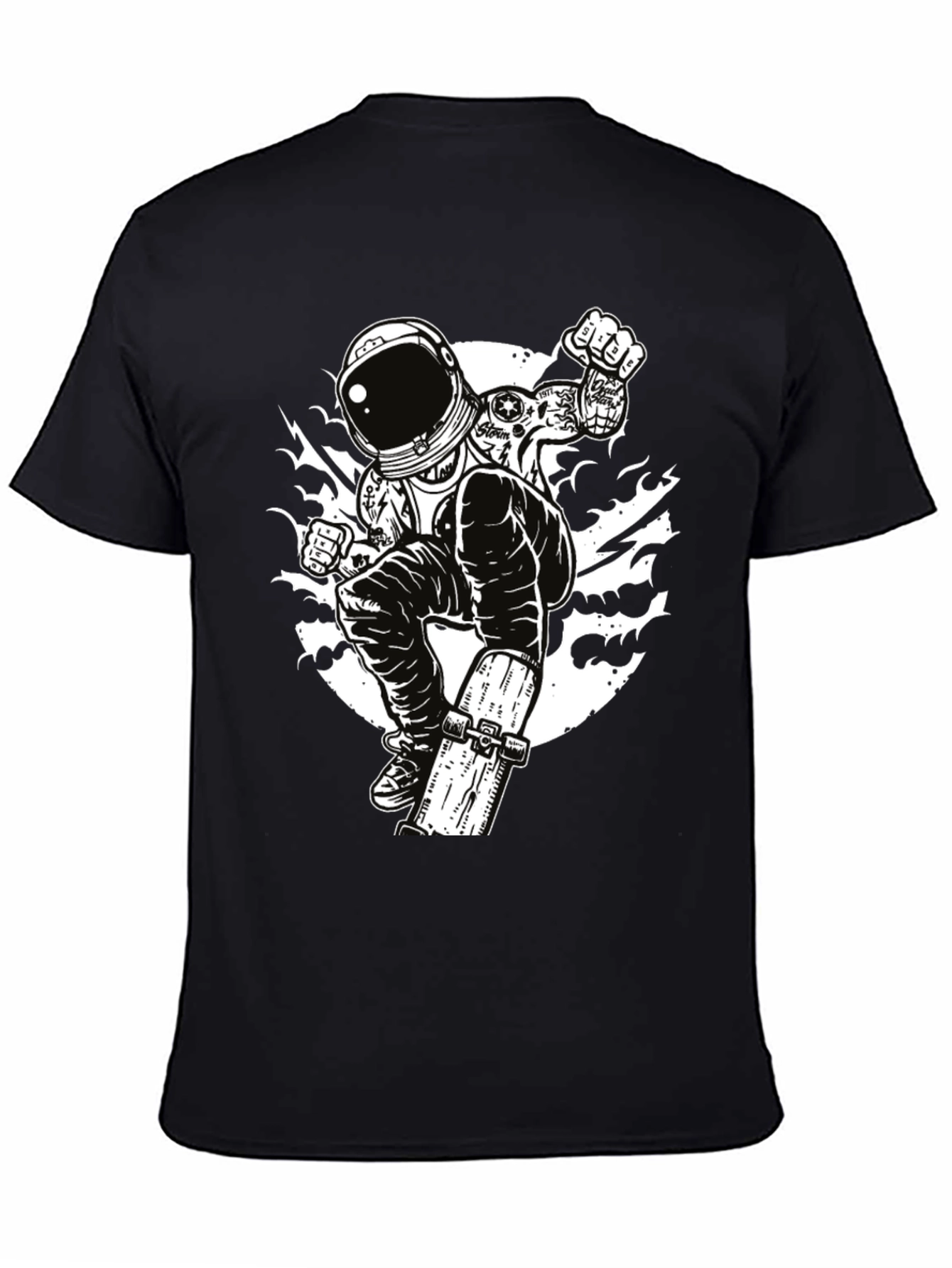 Black Astronaut Skateboarder Graphic Tee - Cool Black T-Shirt view 4