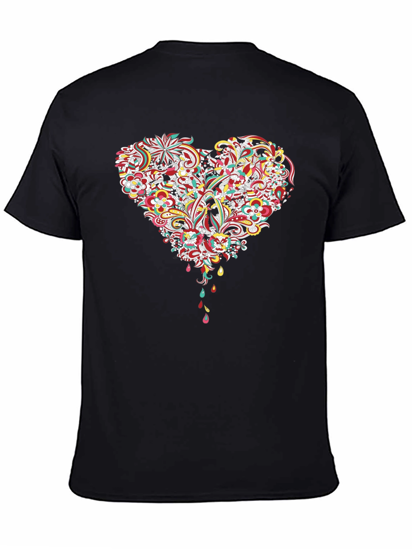Black Floral Heart Graphic Tee - Black Cotton T-Shirt view 4